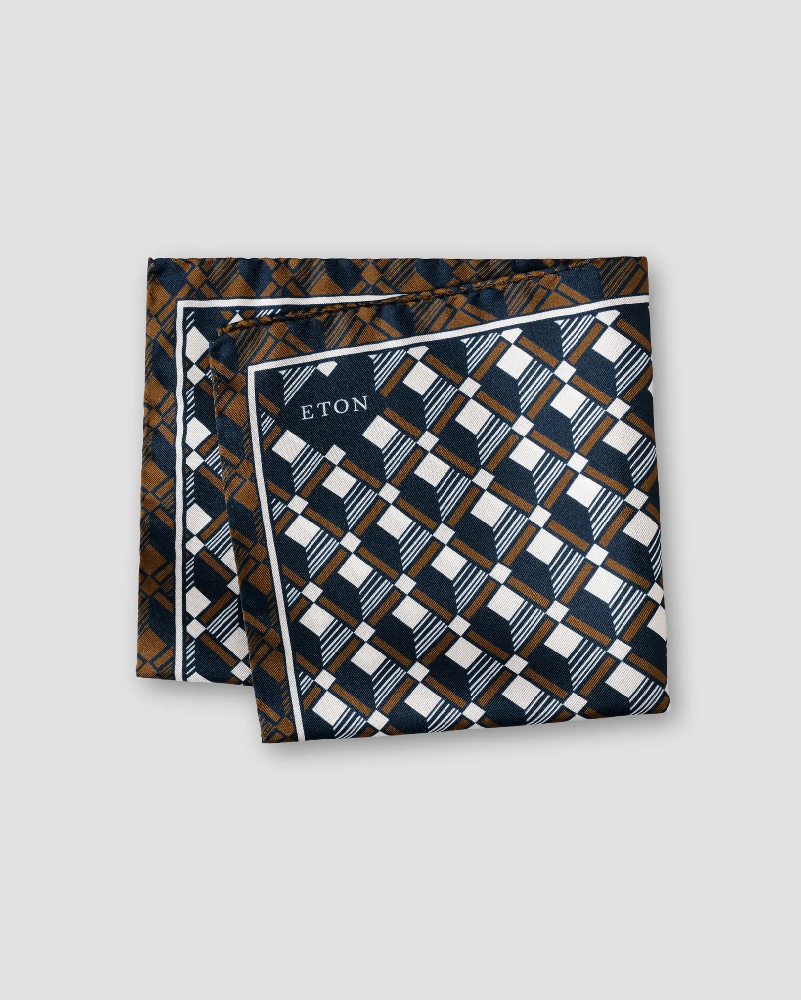Eton - navy blue geometrical twill silk pocket square