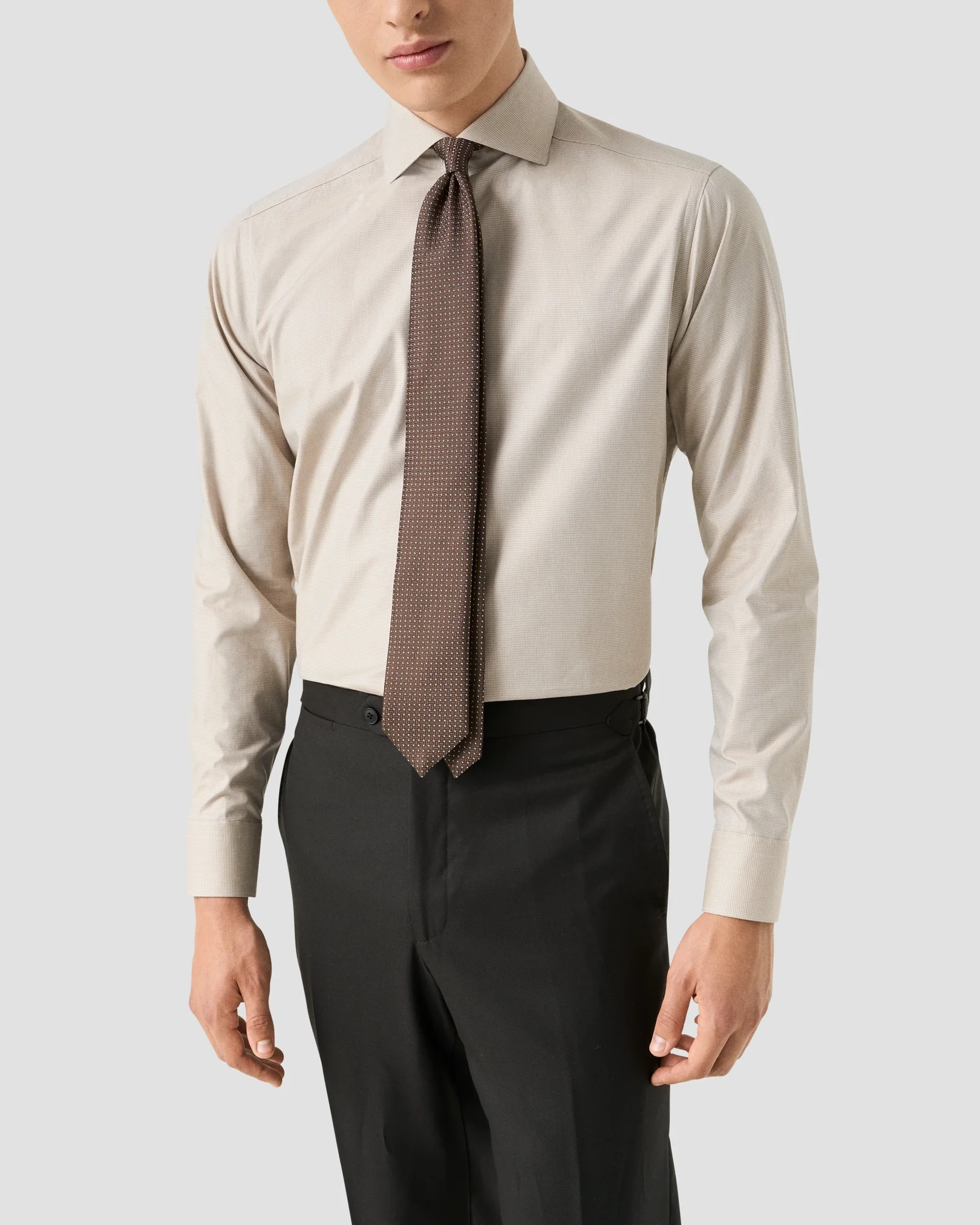 Eton - beige micro check twill shirt 256