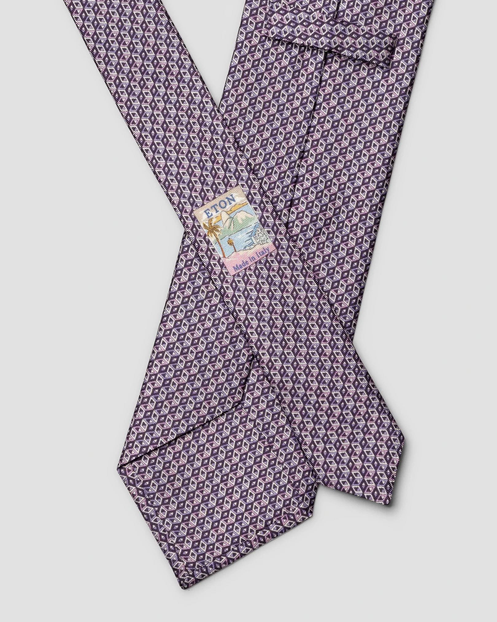 Eton - mid purple geometrical print silk tie