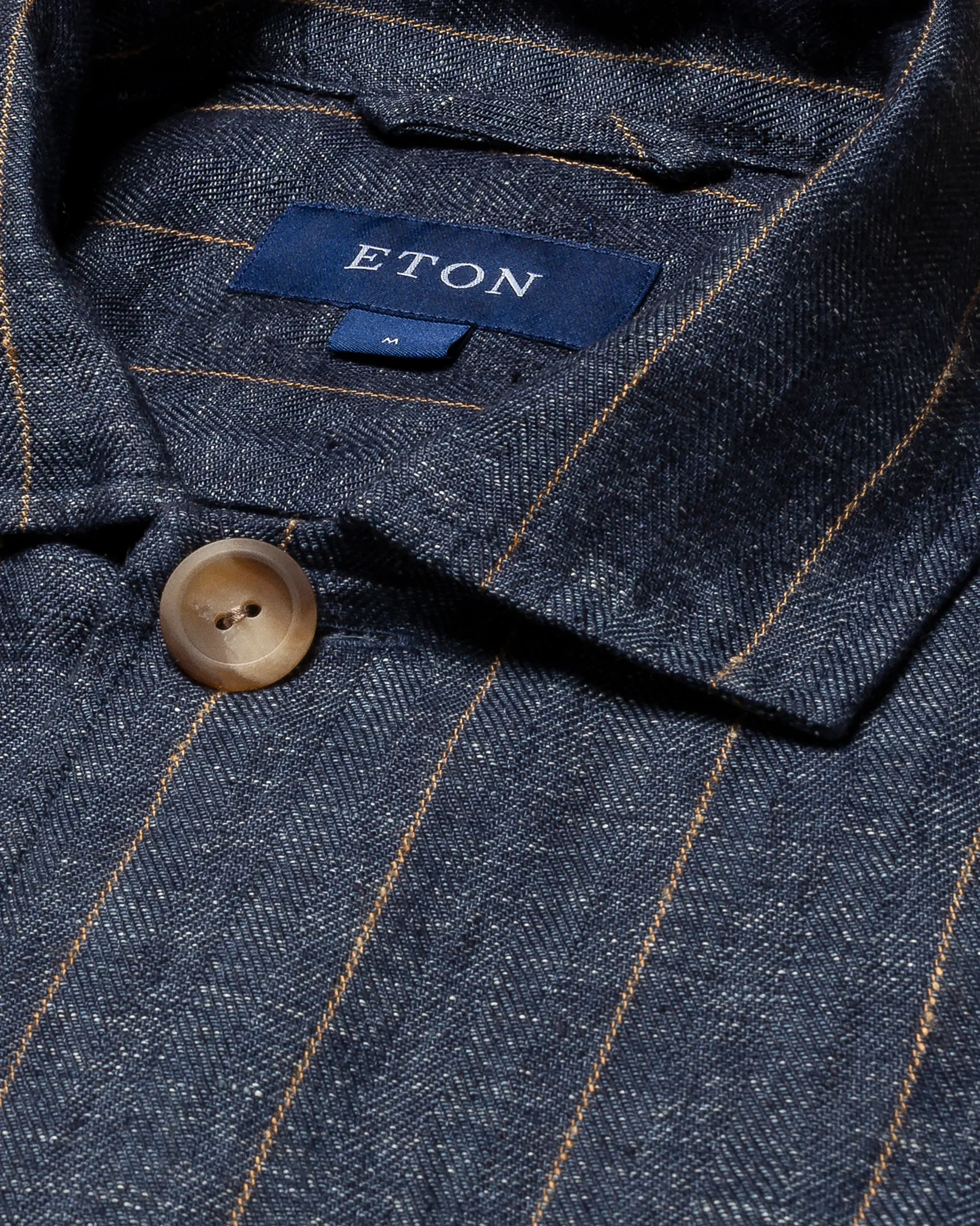 Eton - navy blue linen gabardine turn down single cuff pointed strap regular
