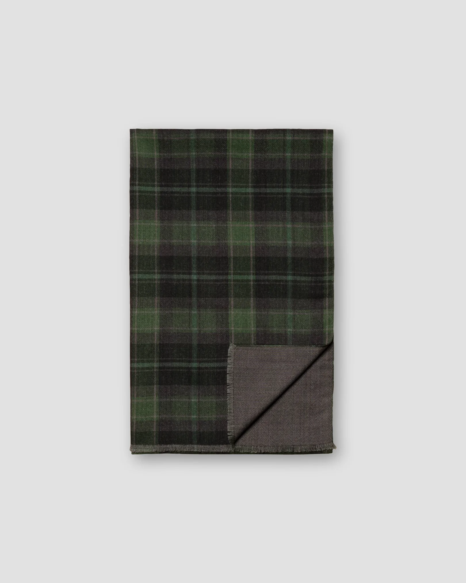 Eton - dark green plaid double sided wool scarf