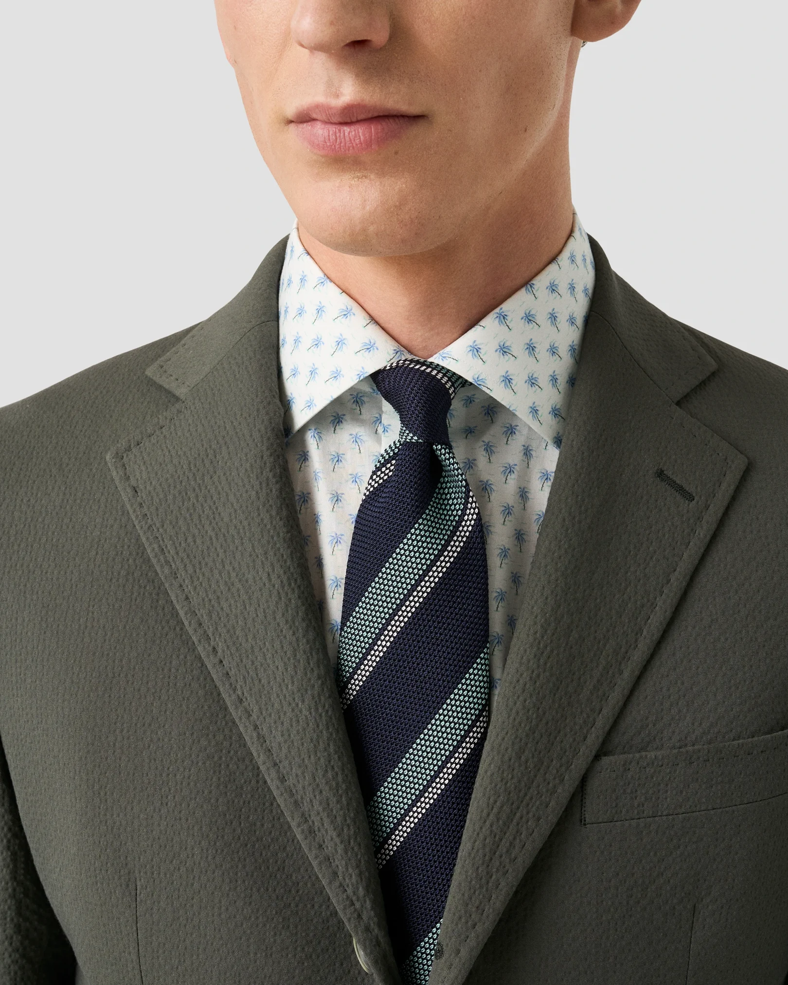 Eton - light blue palm tree signature twill shirt