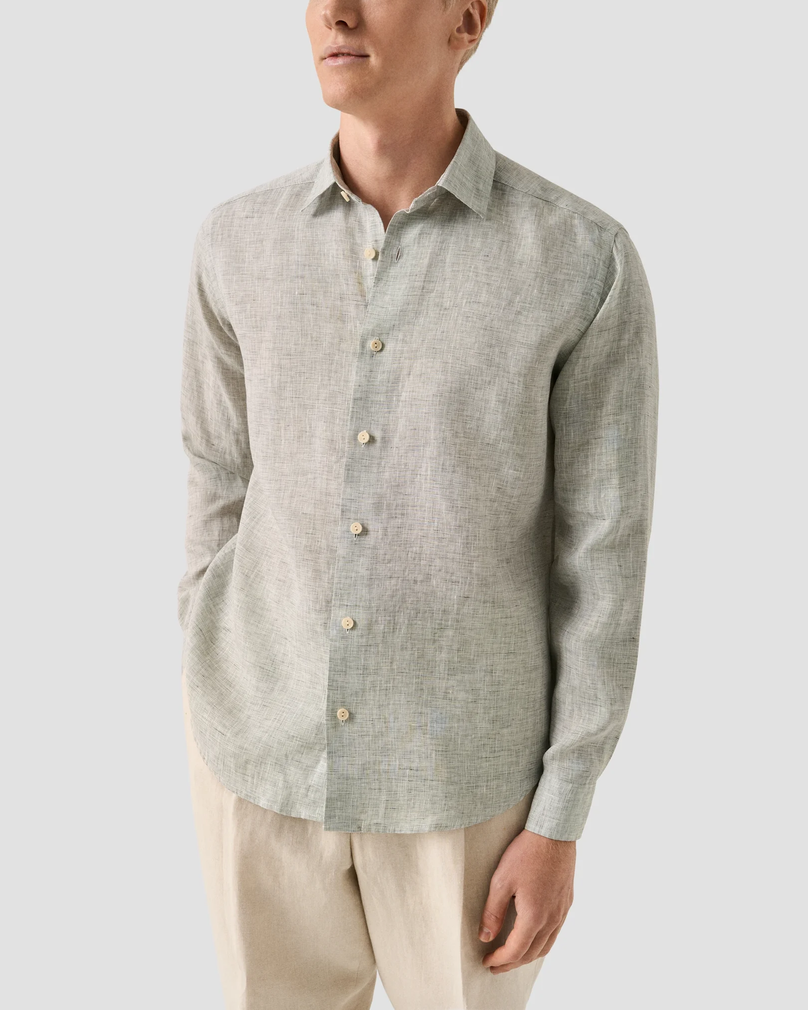 Eton - dark green solid linen shirt