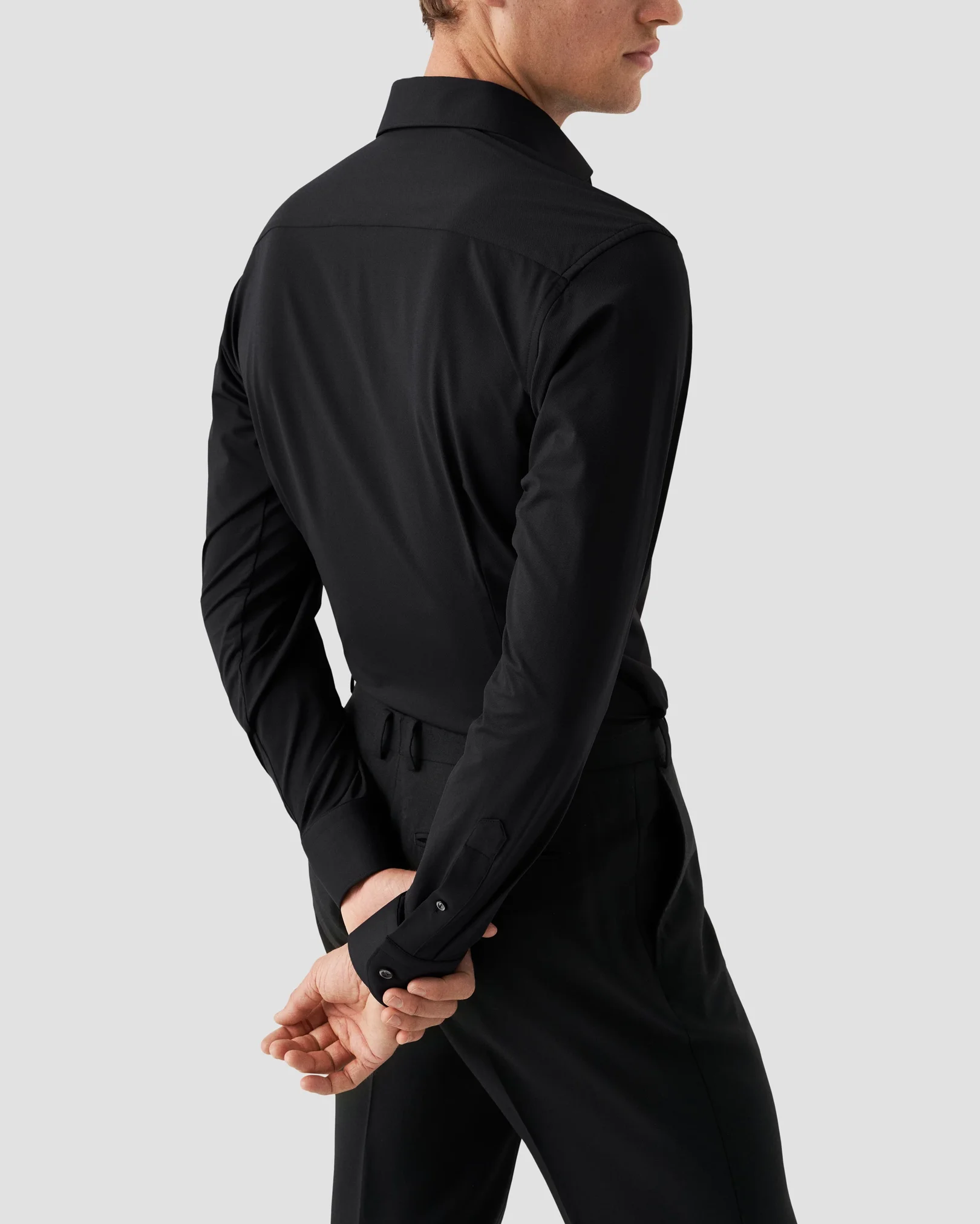 Eton - black solid four way strech shirt