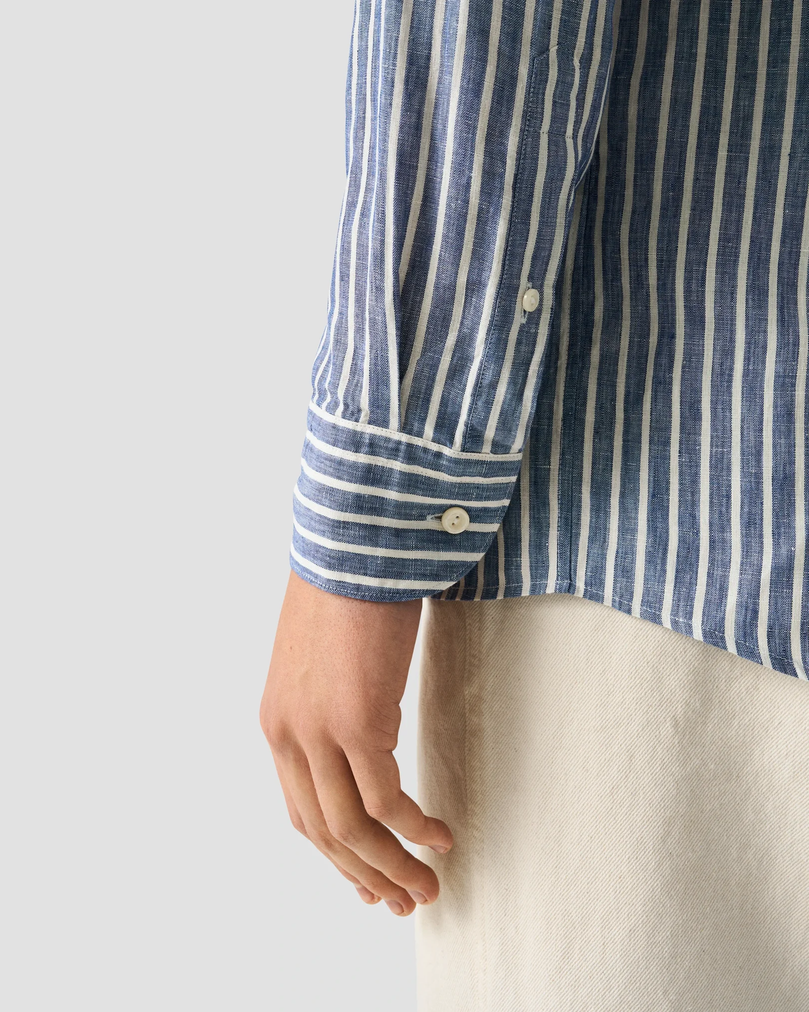Eton - mid blue striped linen shirt