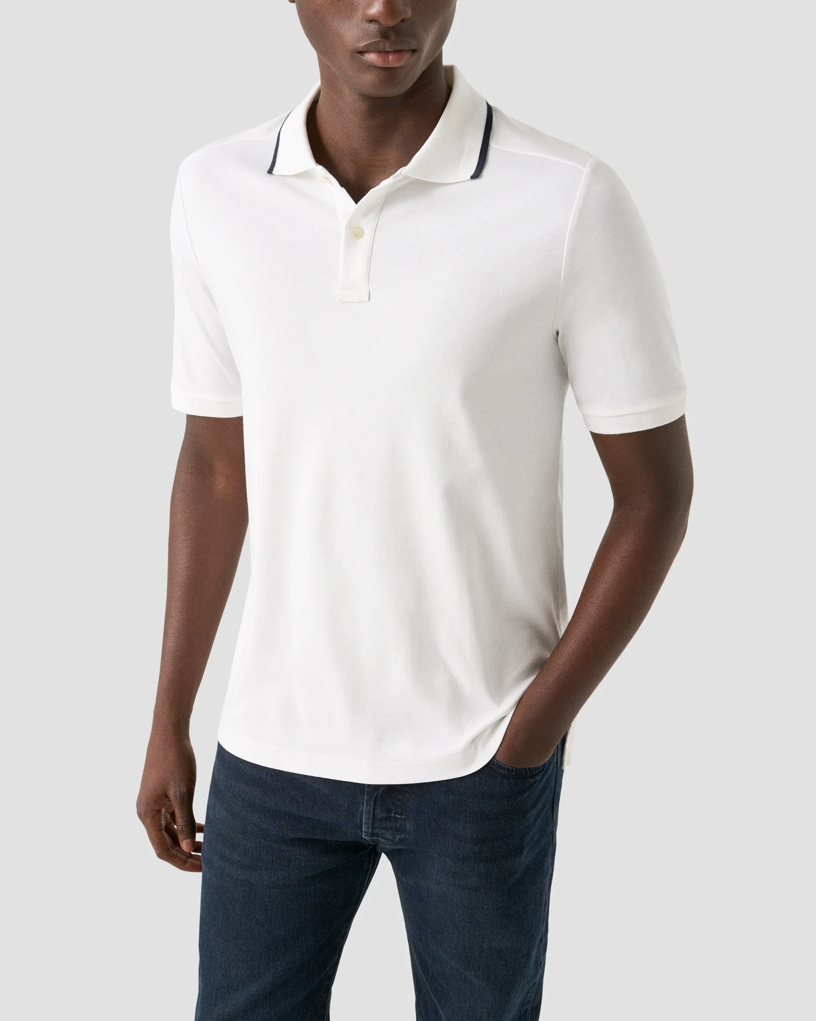 Eton - white cotton interlock polo shirt