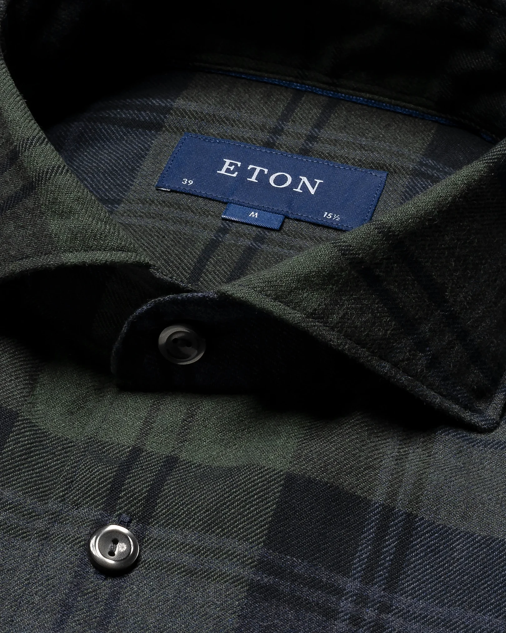 Eton - dark green flannel wide spread collar rounded single slim fit