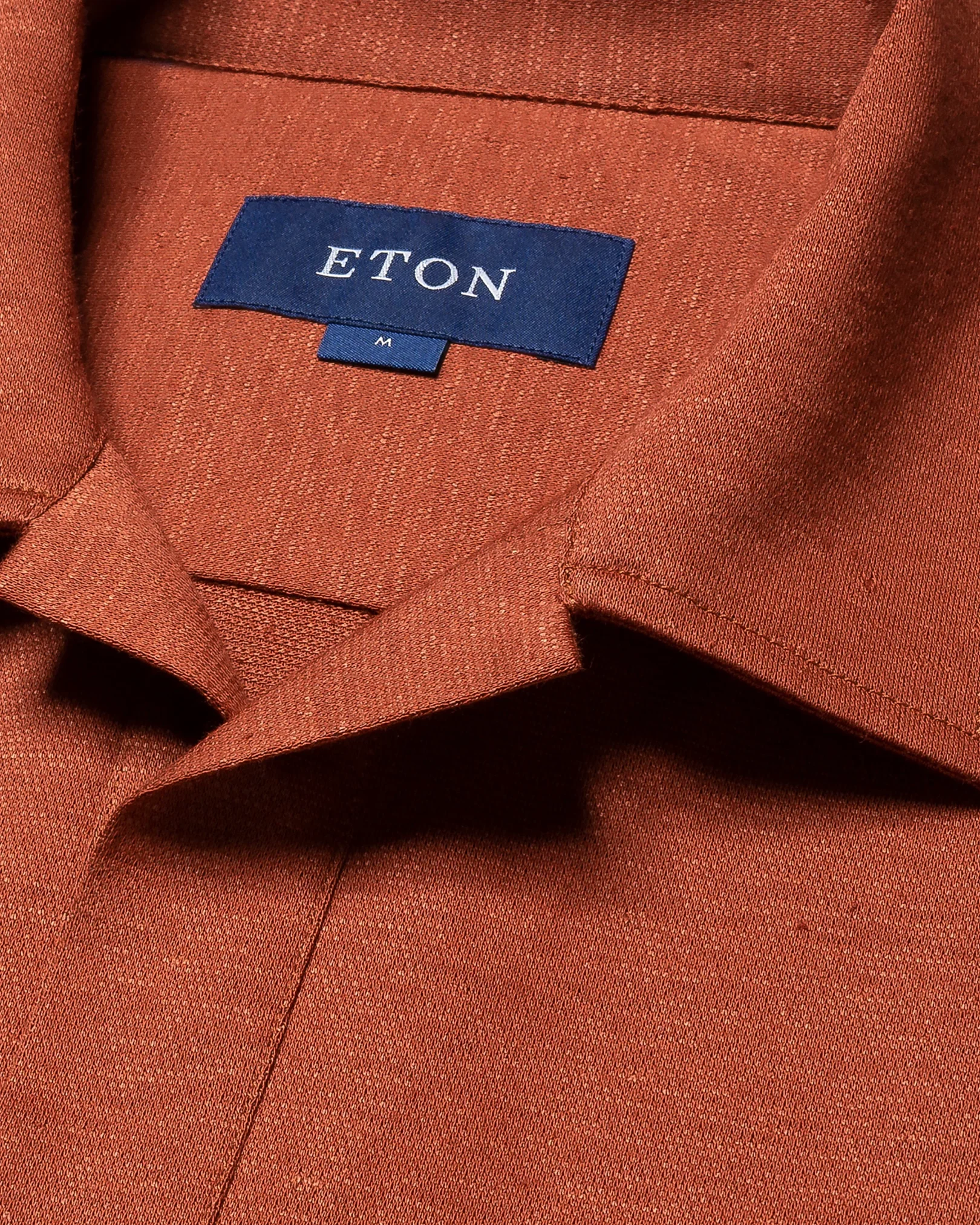 Eton - orange pique open collar cotton linen short sleeve