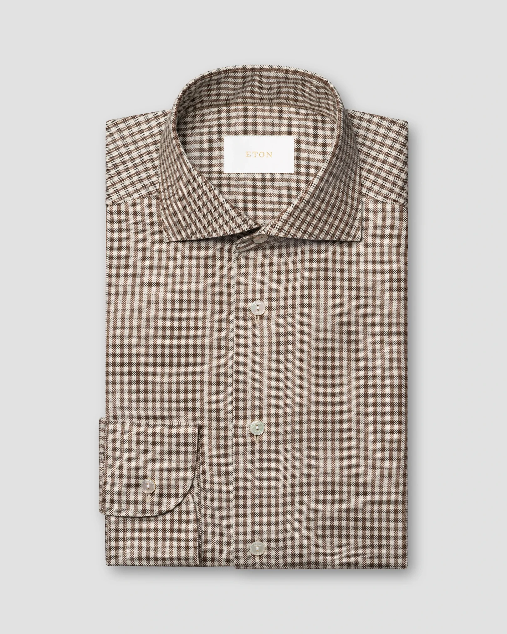 Eton - dark brown check cotton silk cashmere shirt