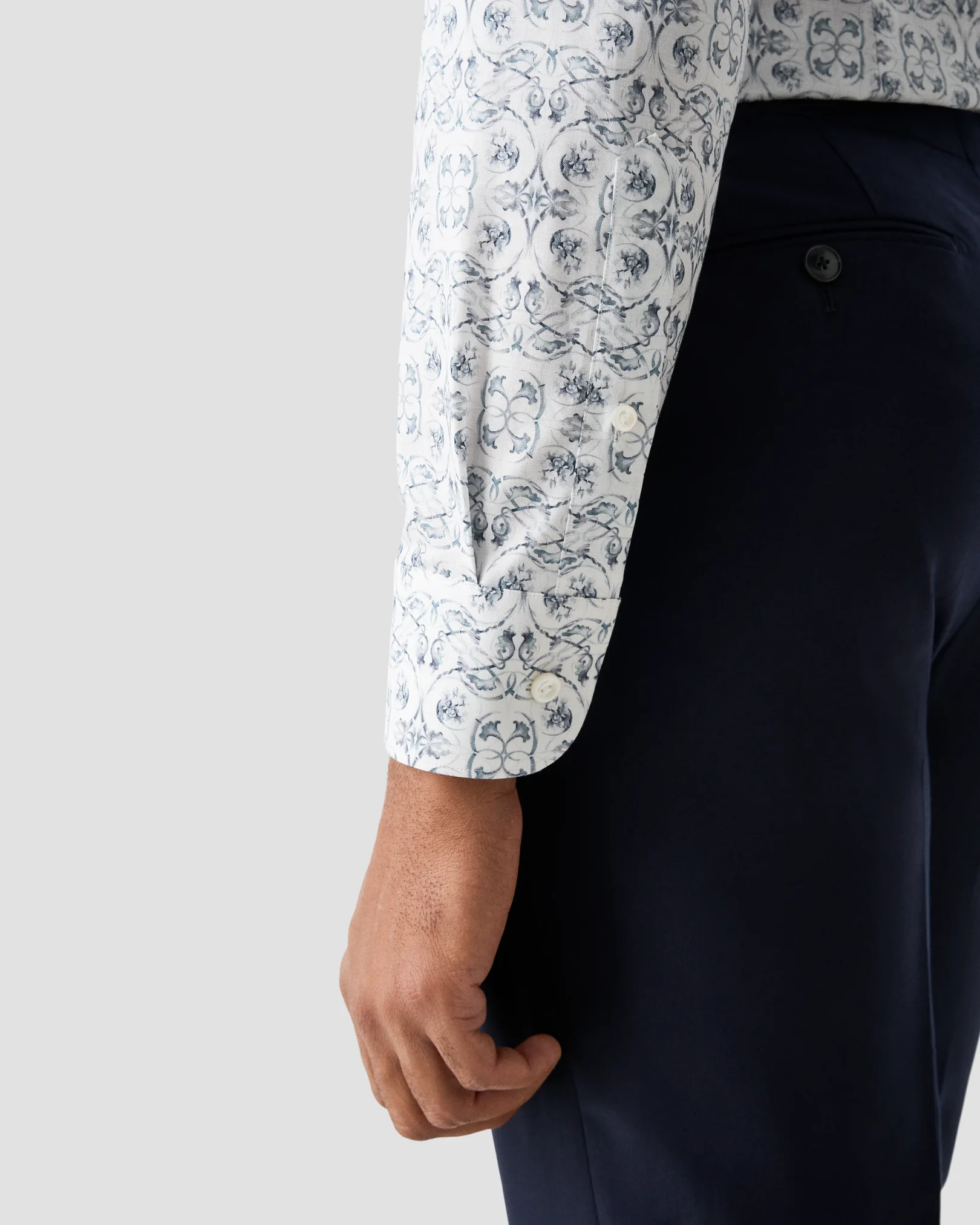 Eton - light blue floral cotton linen shirt