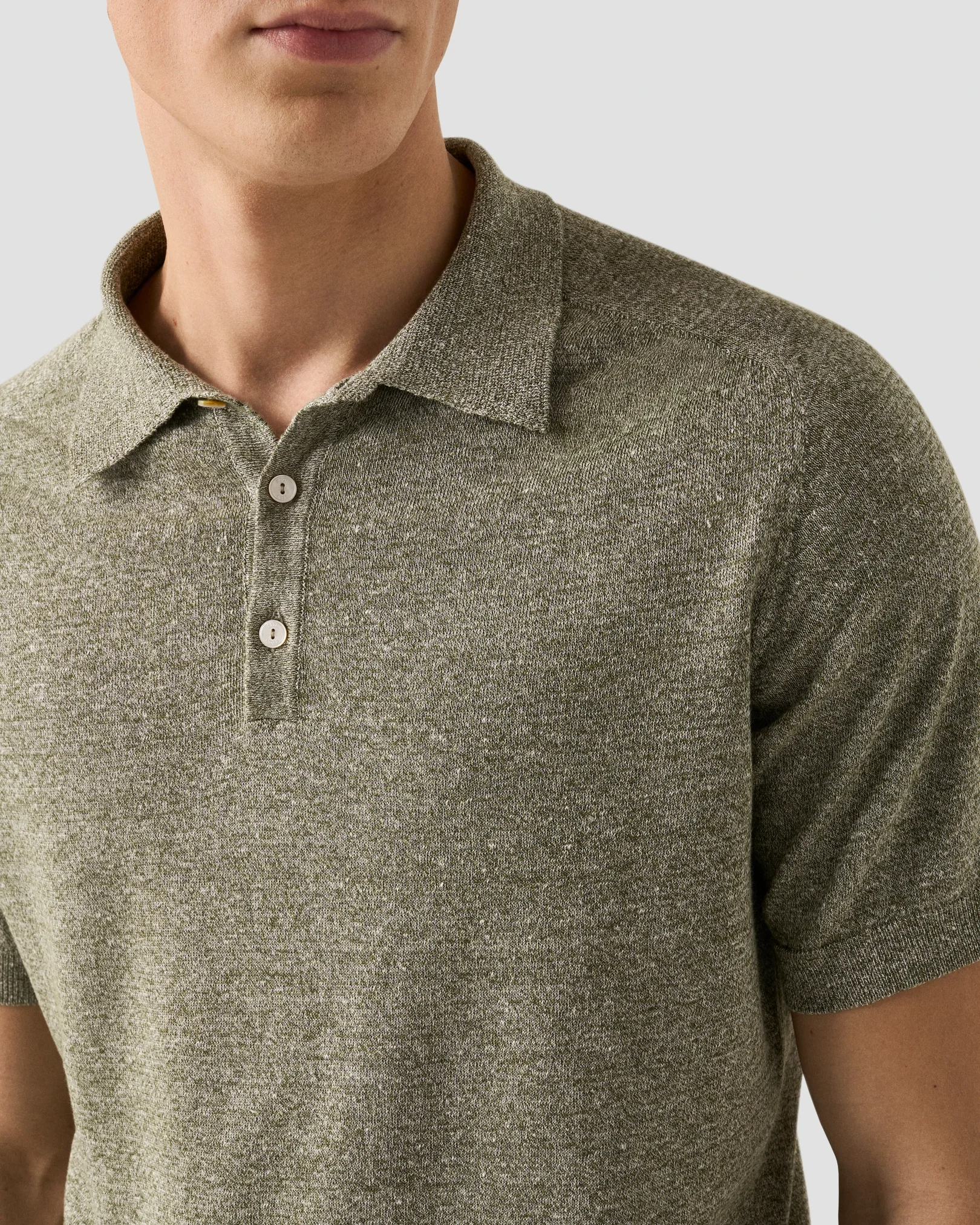 Eton - cotton linen fine knit polo shirt mid green