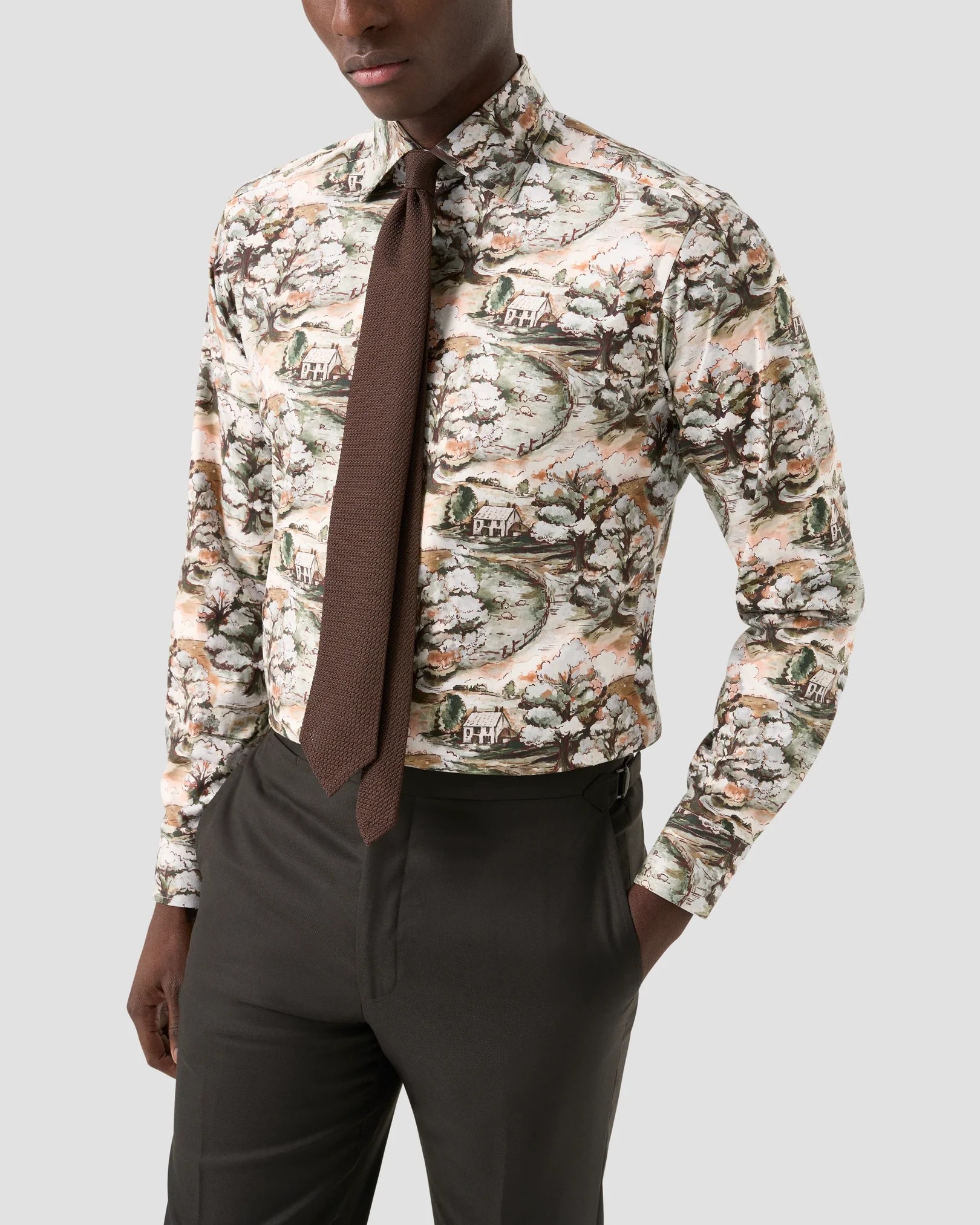 Eton - handpainted motif twill shirt cut away