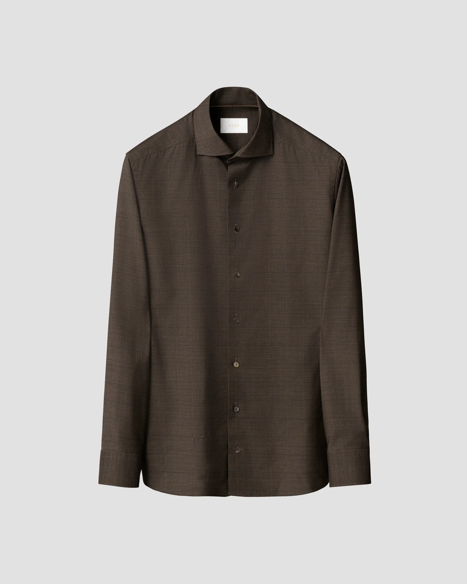 Eton - dark brown check merino shirt