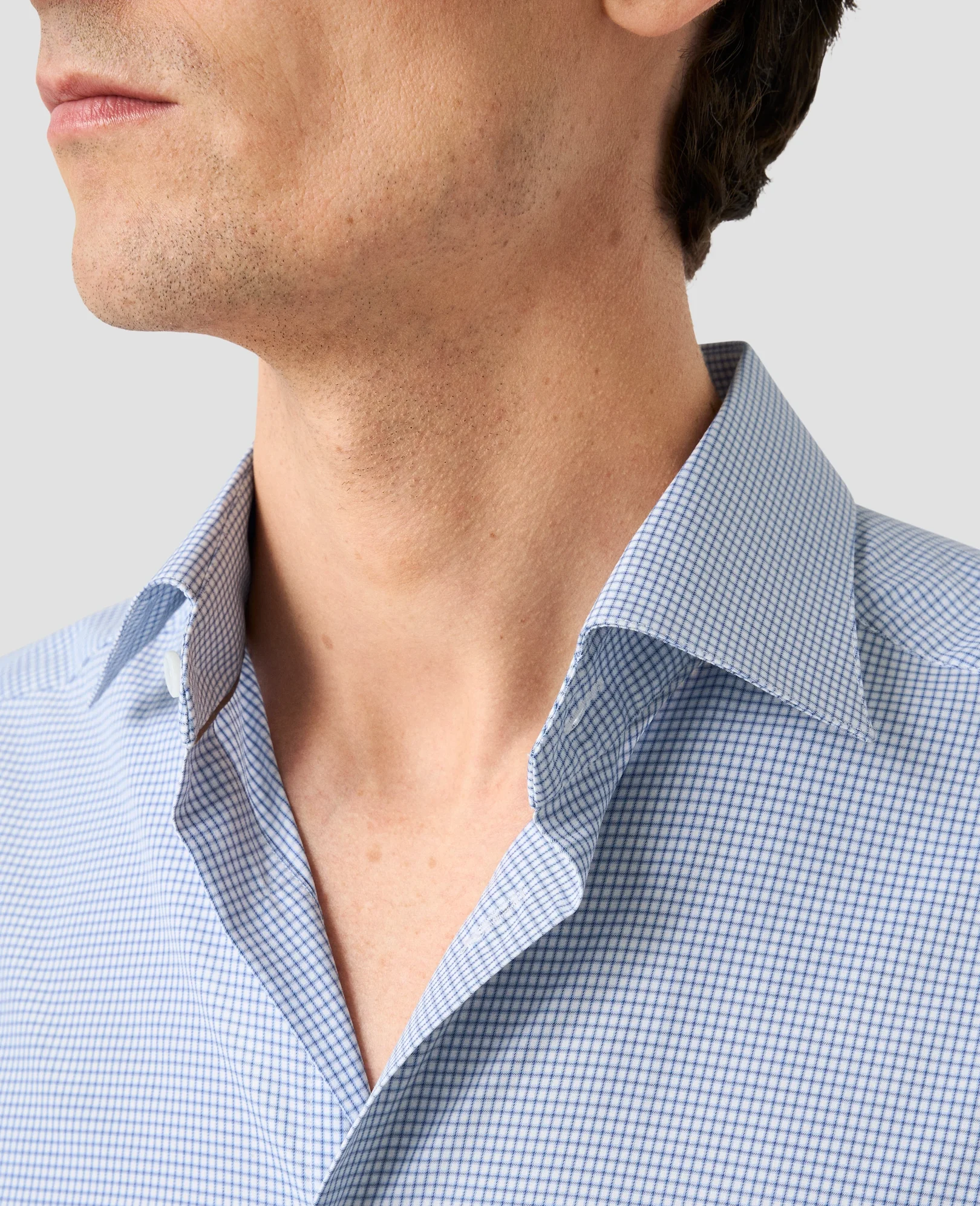 Eton - light blue check elevatedtwill shirt