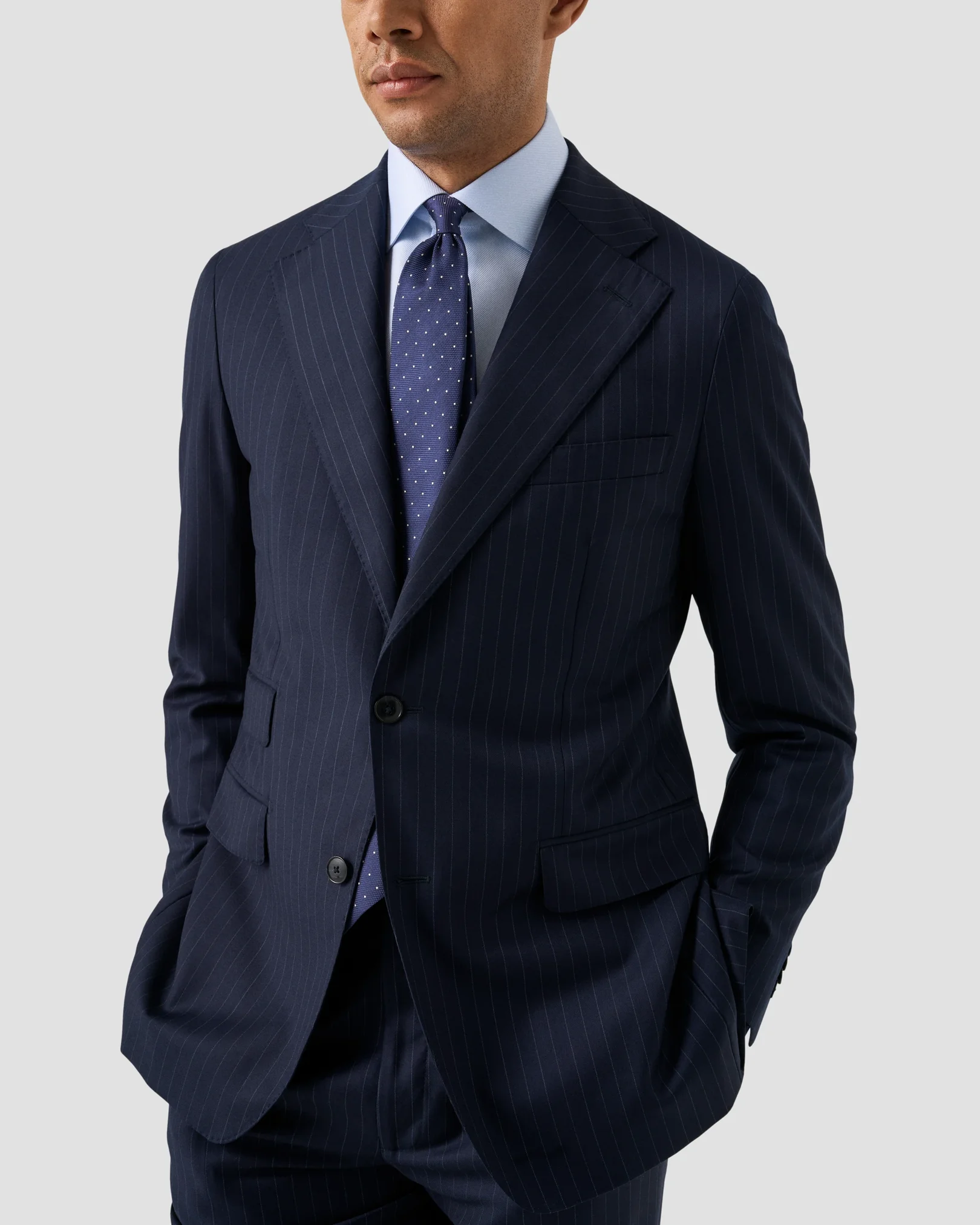 Eton - light blue solid textured twill shirt