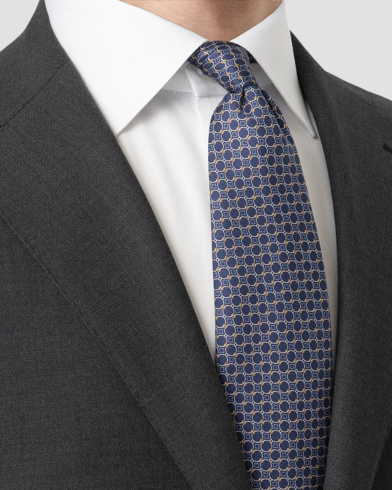Eton - dark blue geometric print silk tie