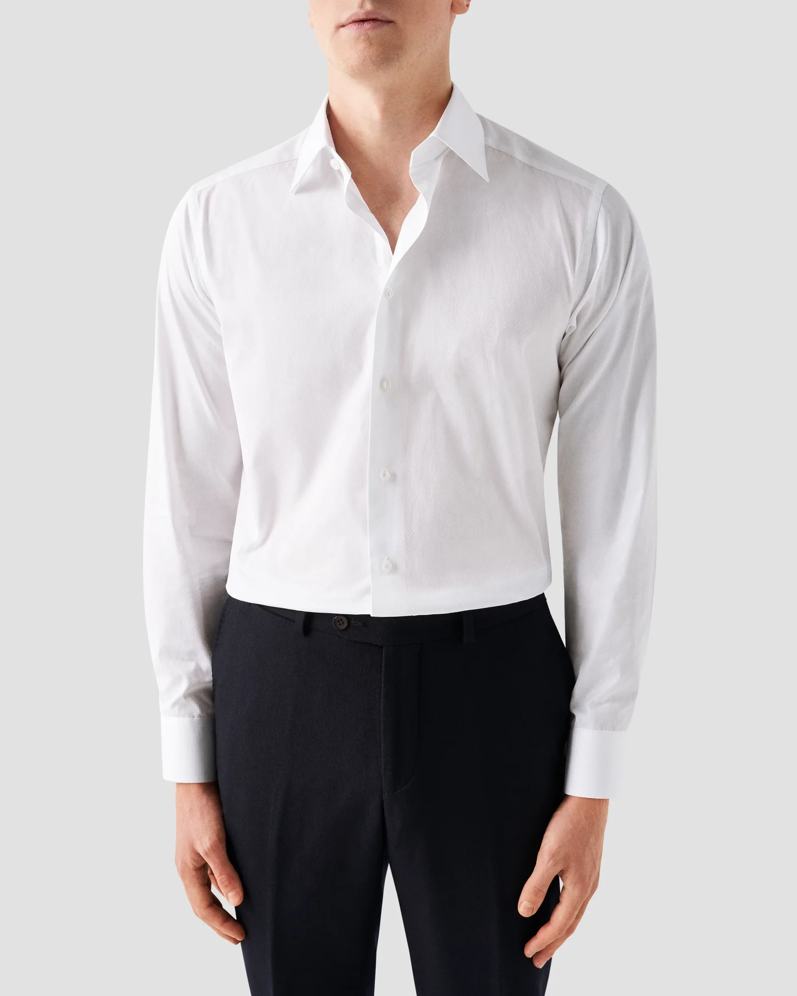 Eton - white plain weave moderate cut away collar single cuff slim fit