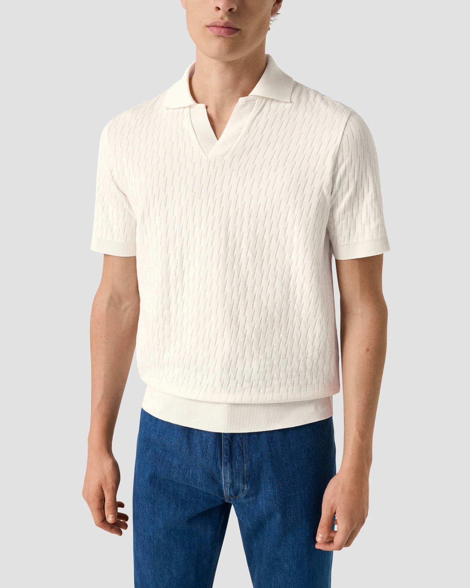 Eton - off white jacquard open collar polo shirt