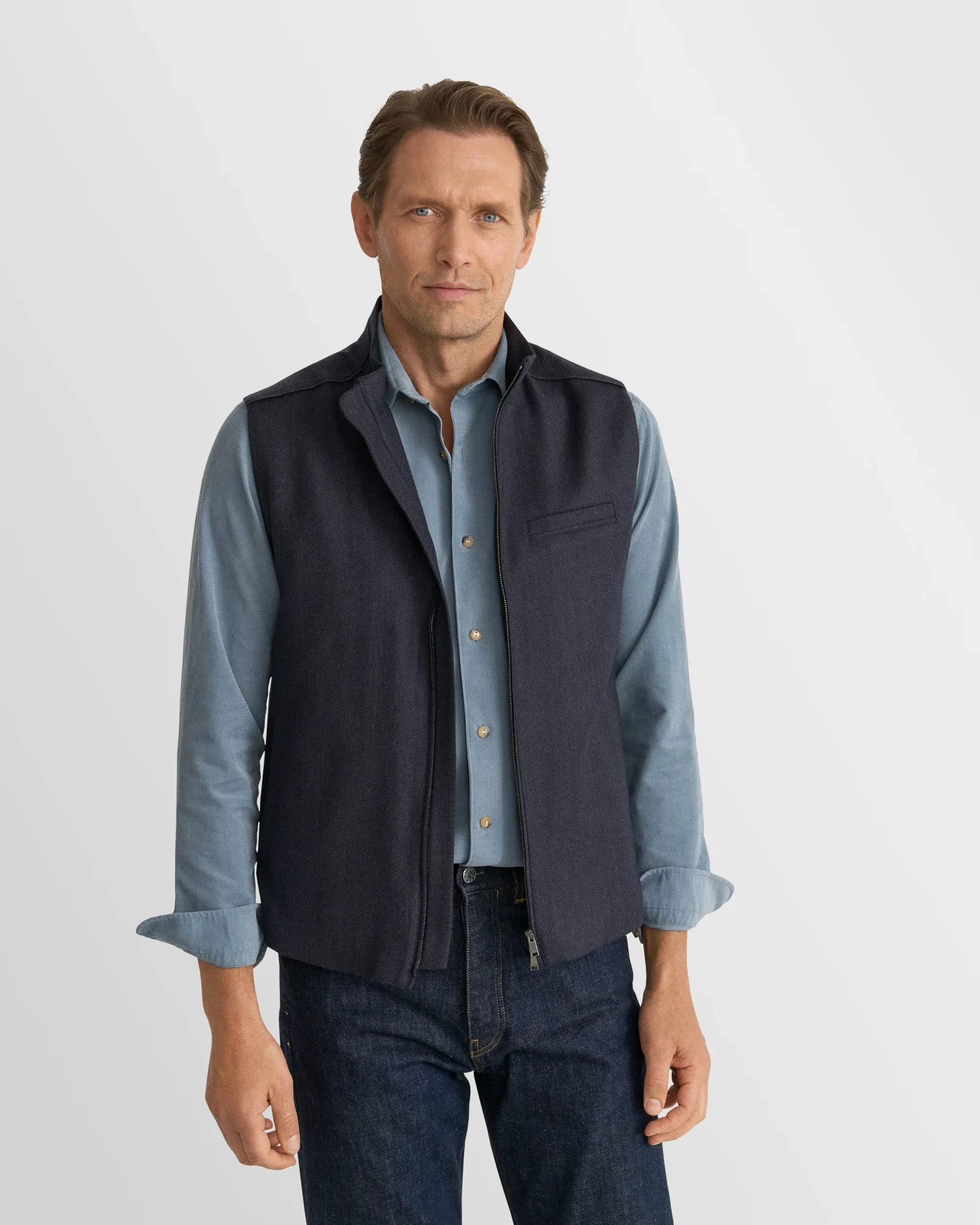Eton - mid blue solid corduroy shirt