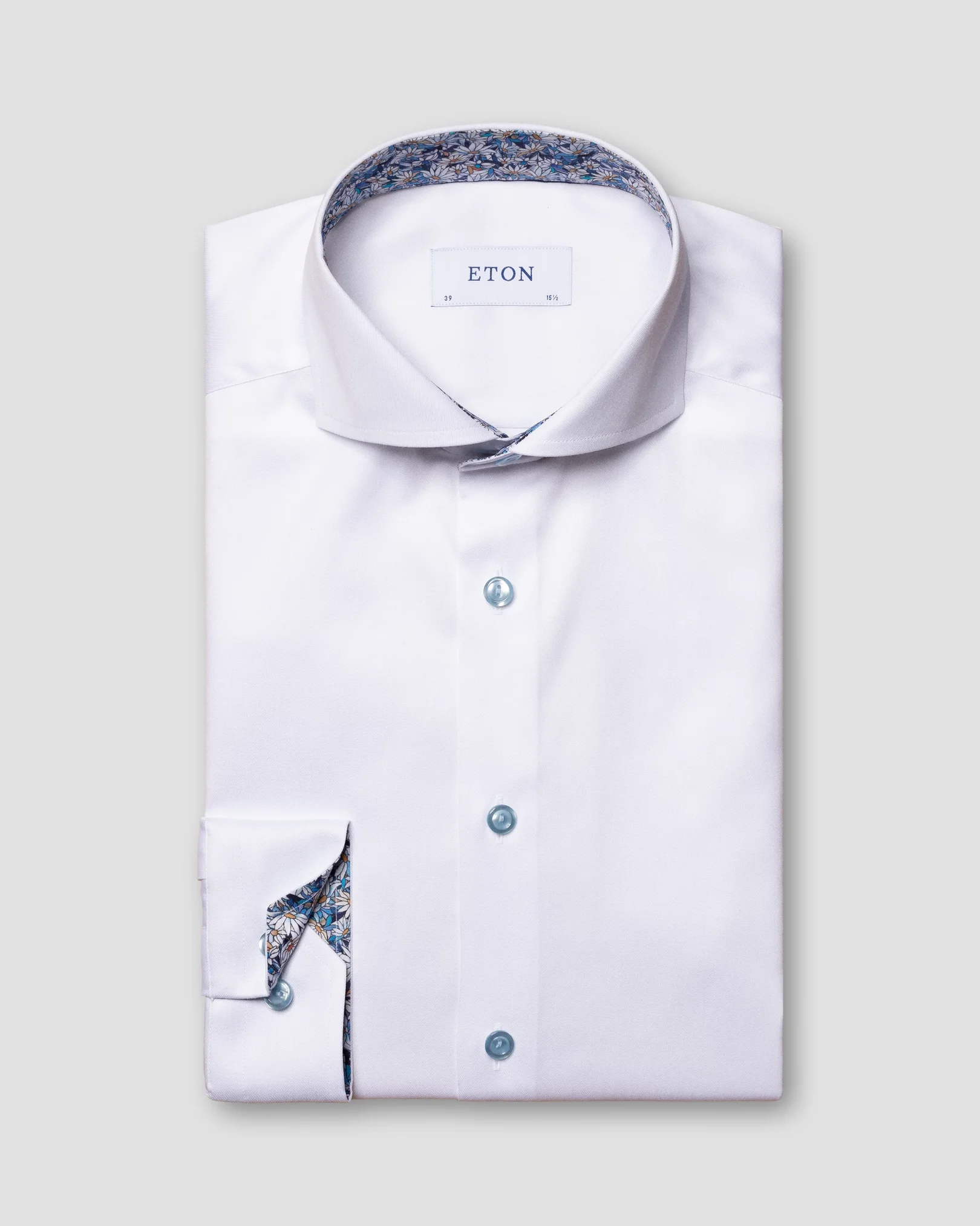 Eton - white signature twill shirt printed details extreme cut away collar