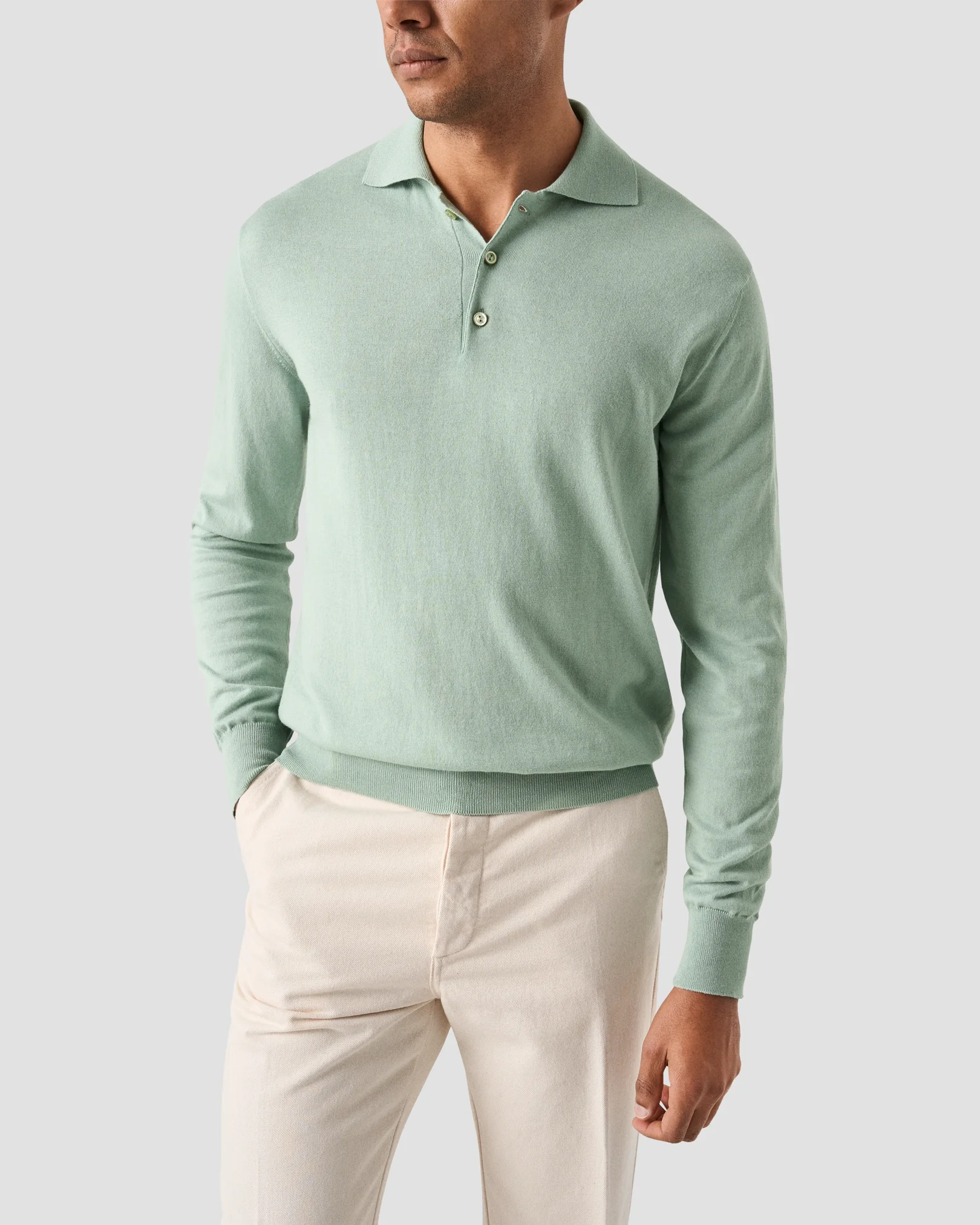 Eton - light green cotton cashmere fine knit polo shirt