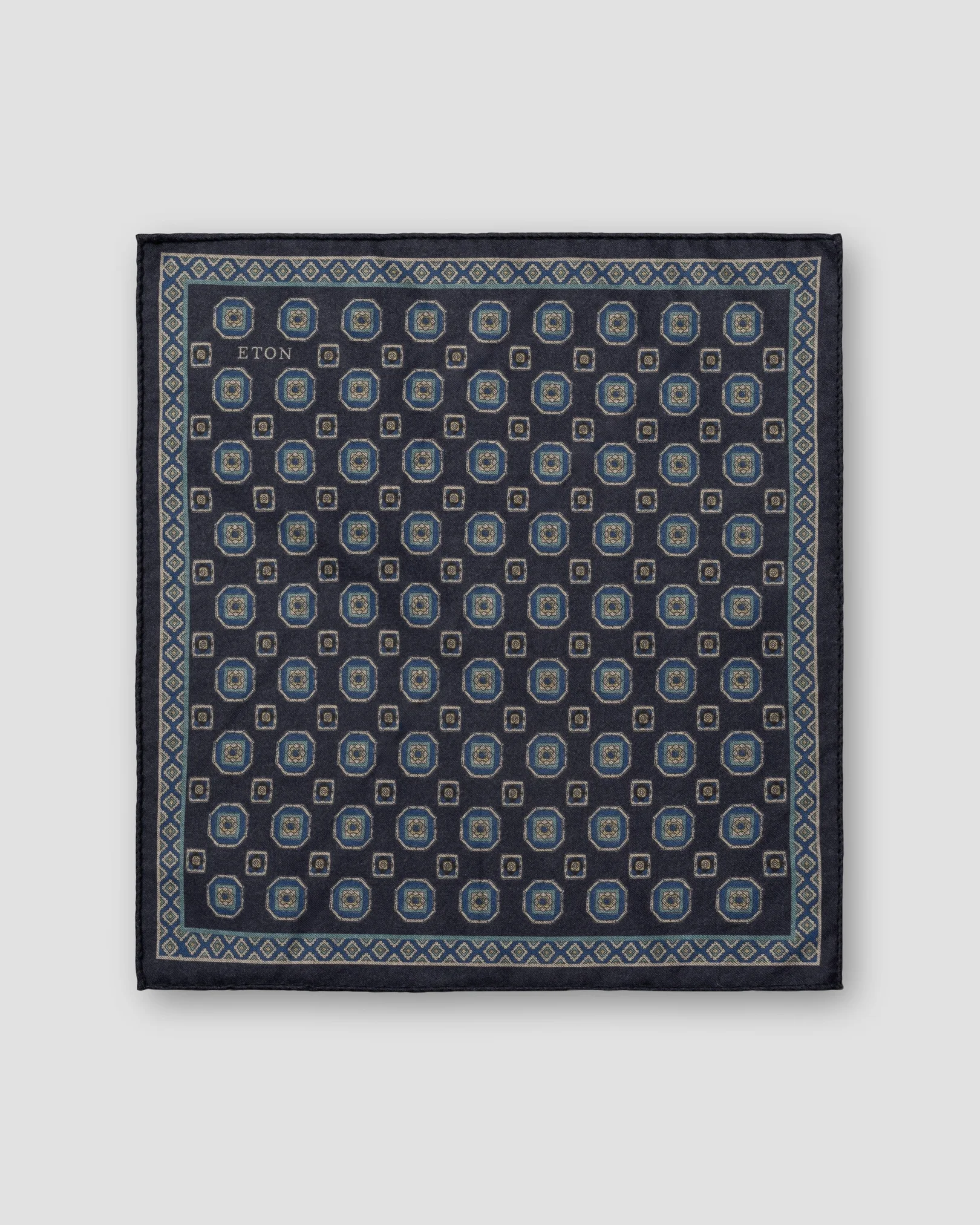 Eton - navy blue motif two face wool pocket square