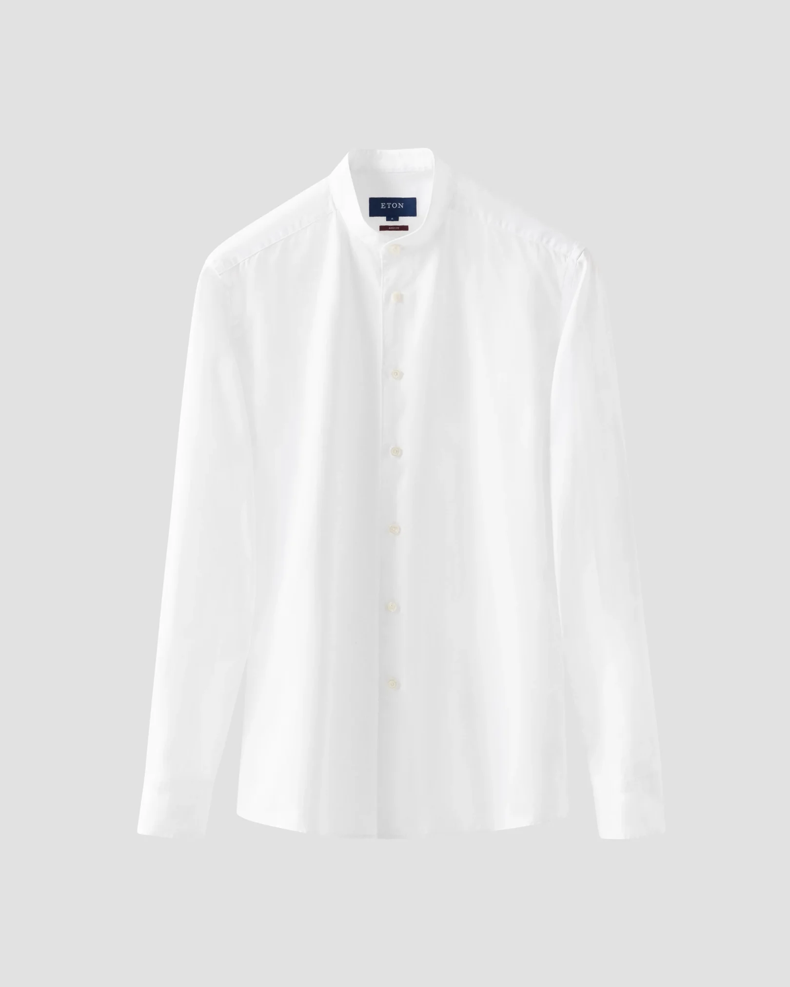 White Solid Oxford Band Collar Shirt