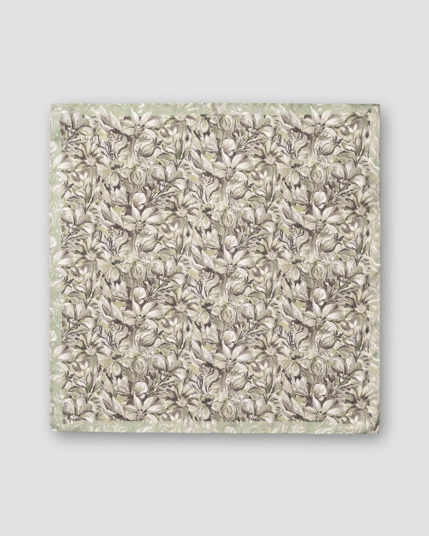 Eton - mid green floral twill silk pocket square