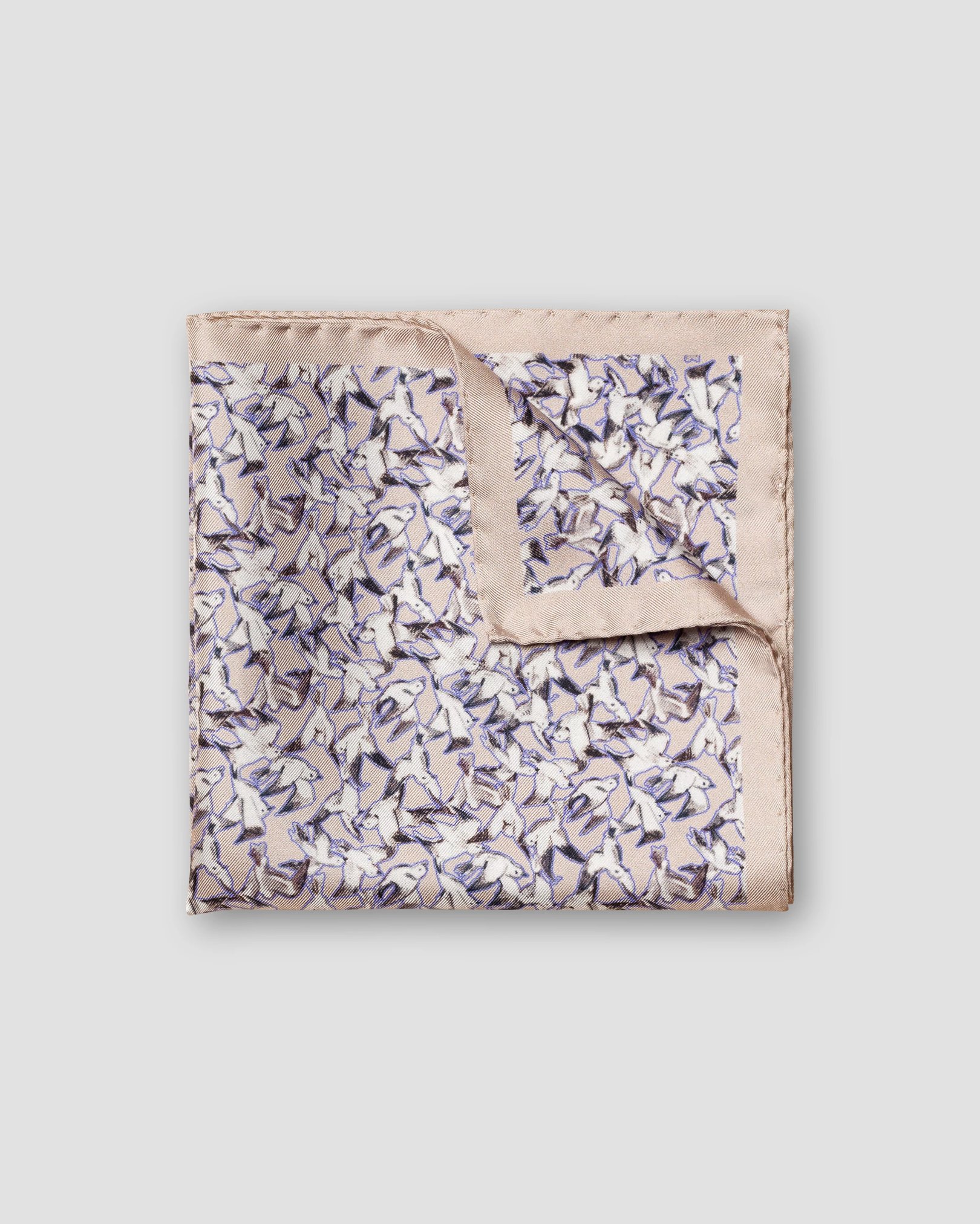 Eton - light brown birds print silk pocket square