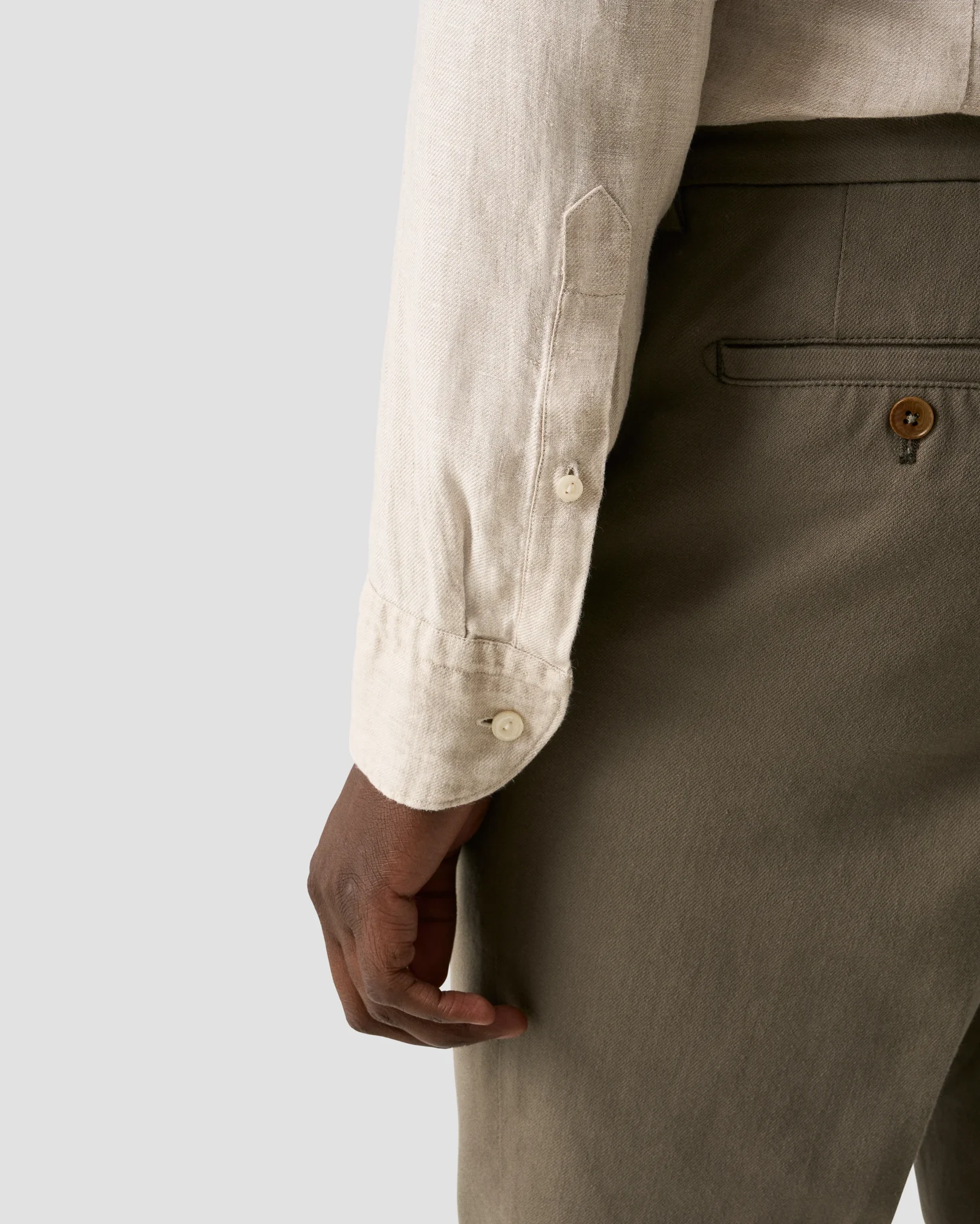 Eton - beige solid twill linen shirt