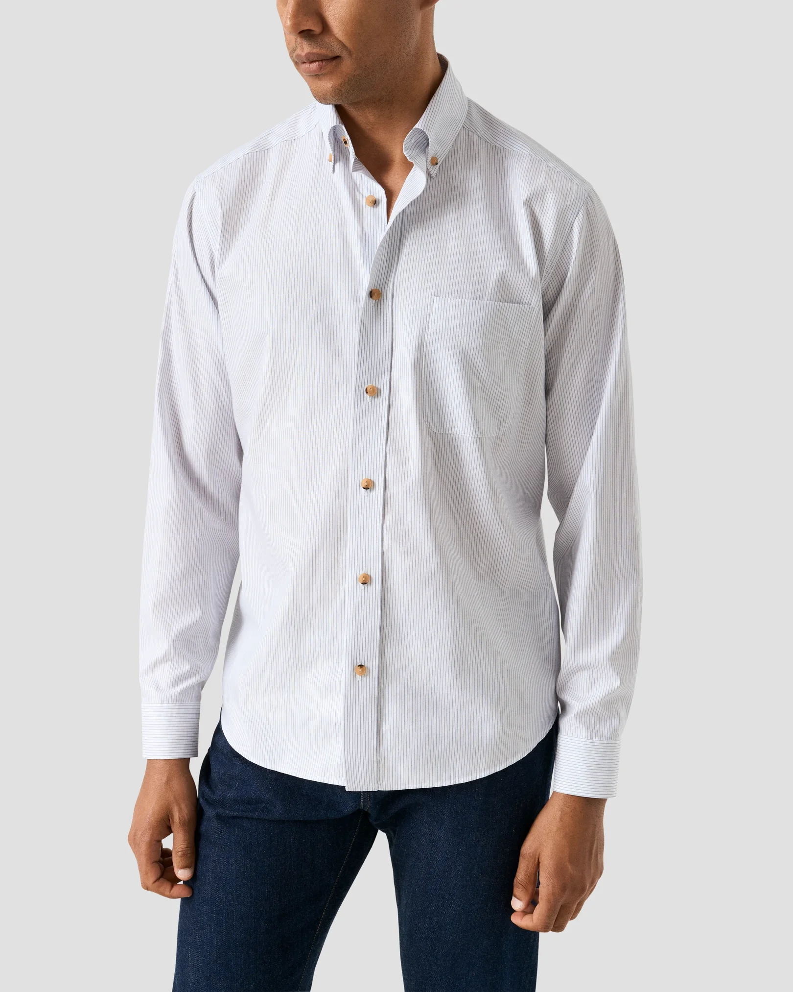 Eton - mid blue striped oxford shirt button down 258