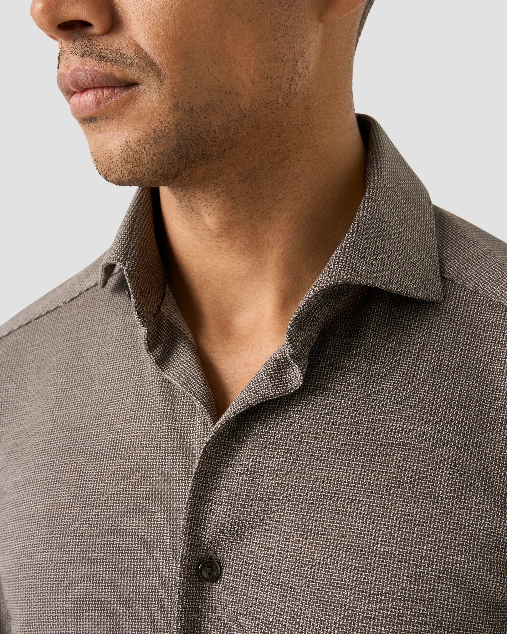 Eton - brown tencel and wool knitted shirt