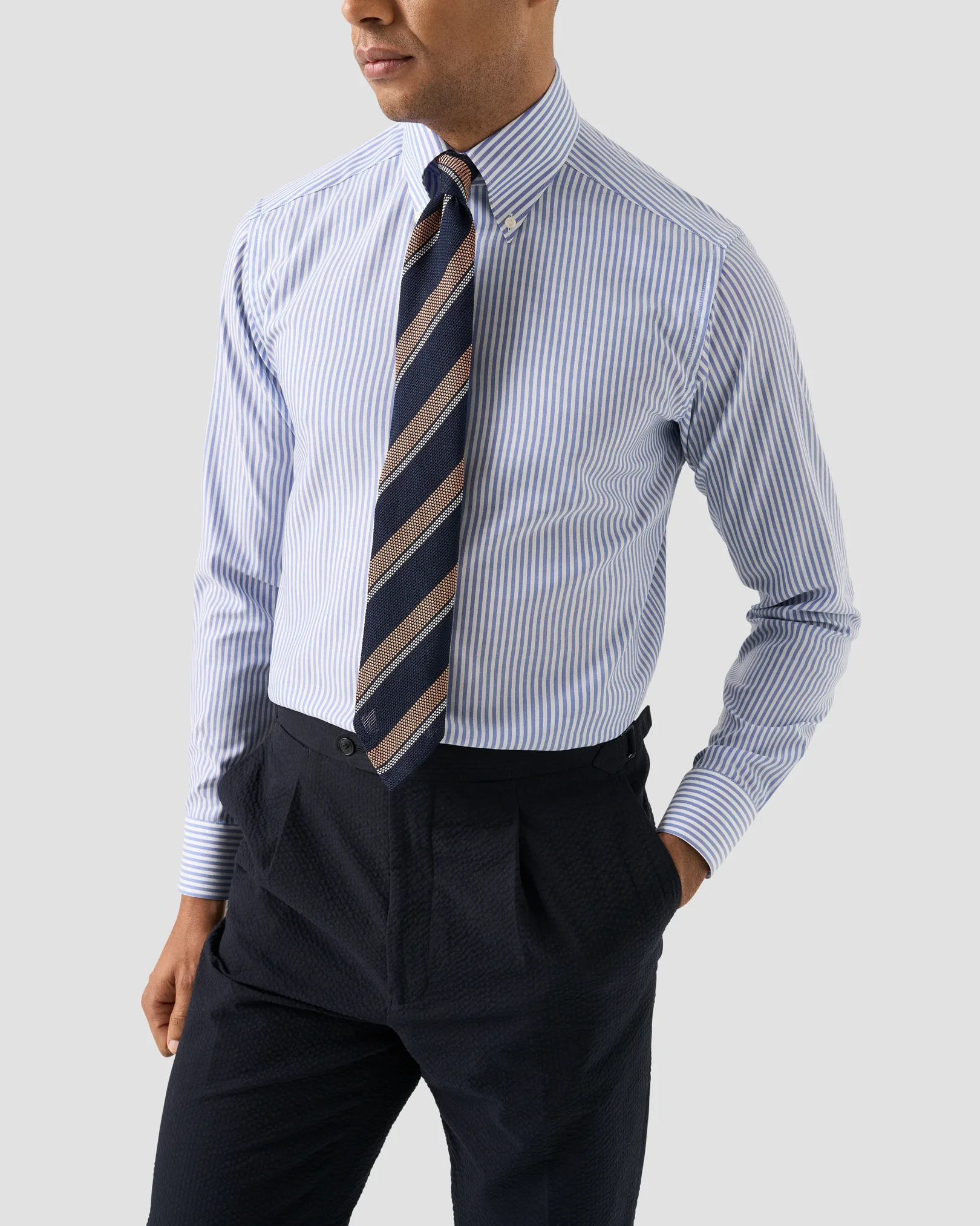 Eton - mid blue striped signature oxford shirt