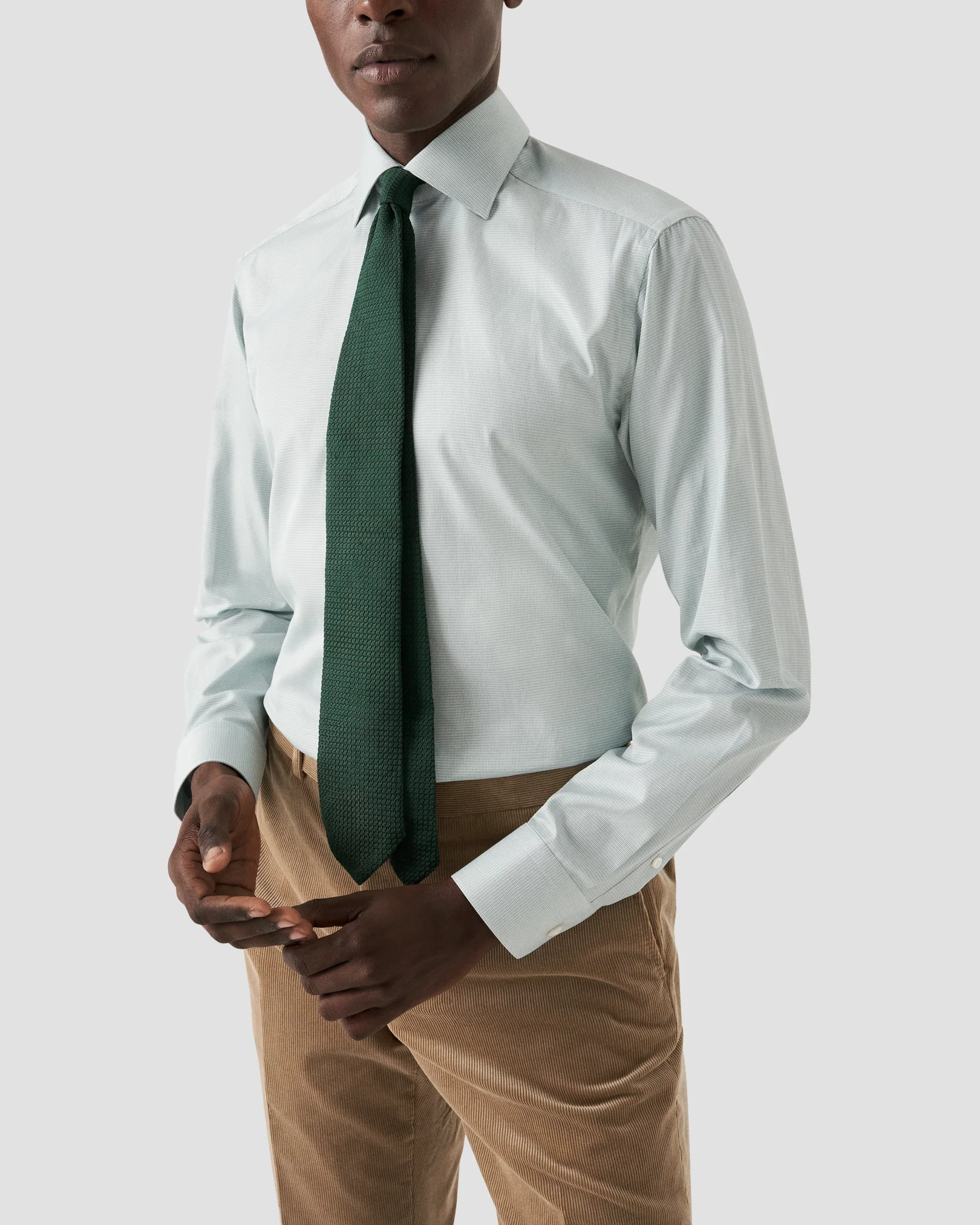 Eton - checked mid green elevated supima shirt