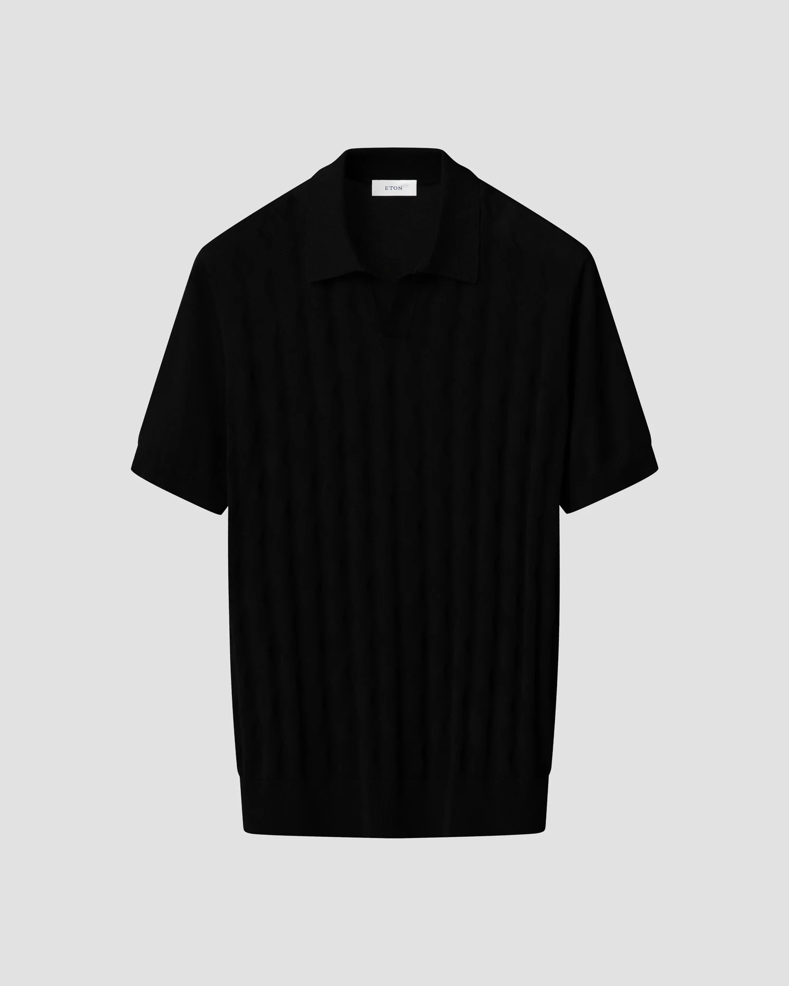 Eton - black cotton and silk open collar fine knit