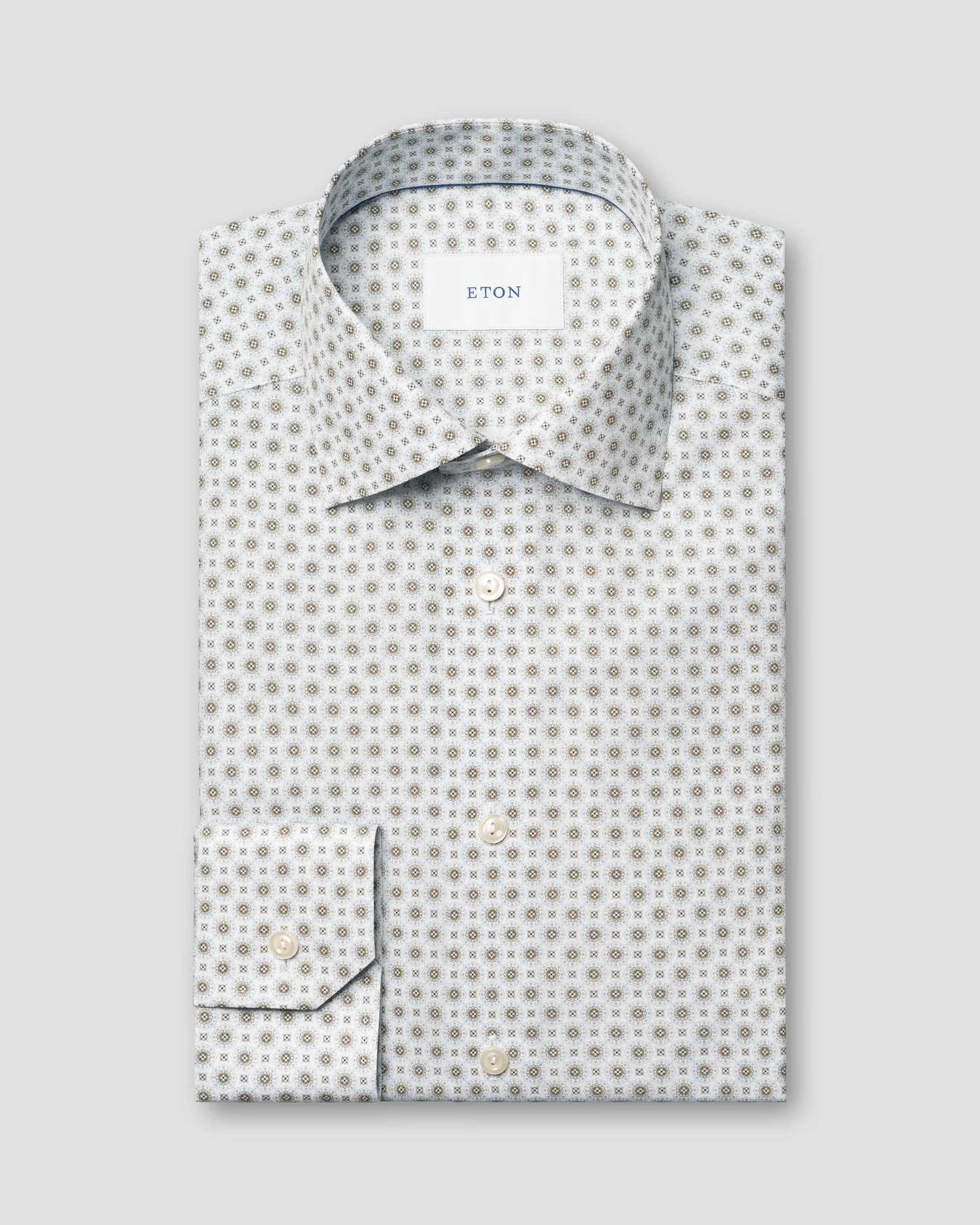 Eton - beige geometric print signature twill shirt