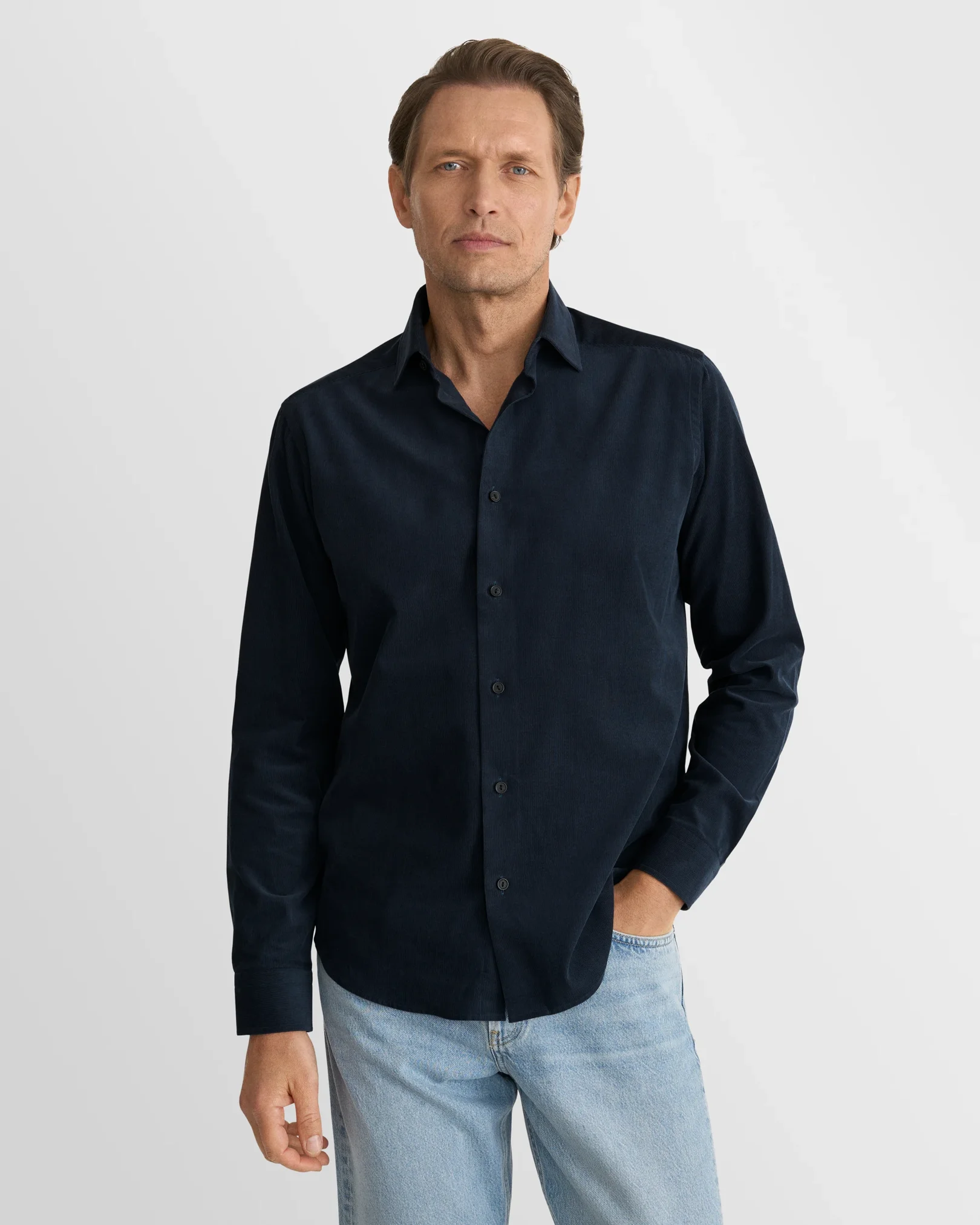 Eton - solid corduroy shirt navy blue solid corduroy shirt
