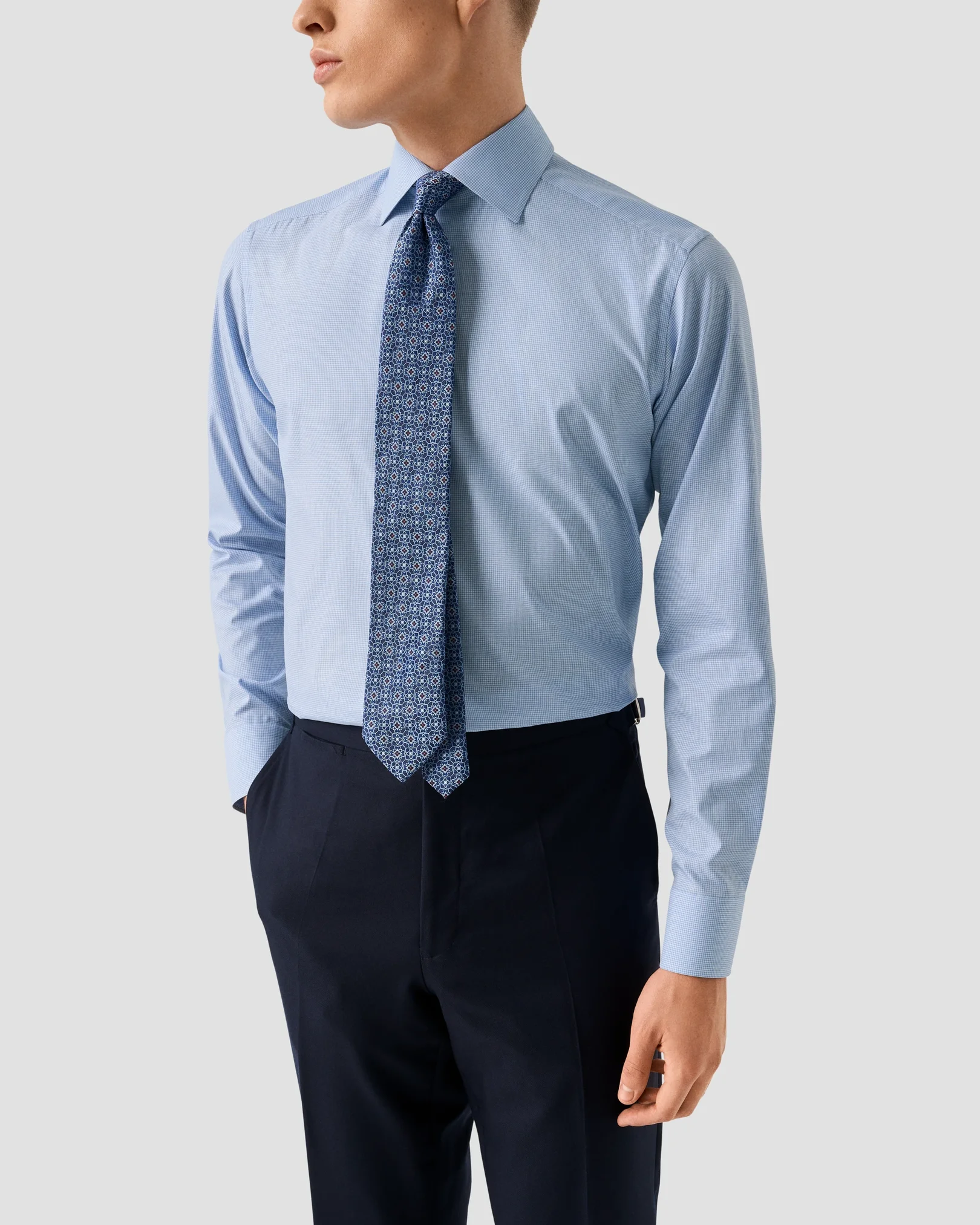 Eton - light blue fine check signature twill shirt