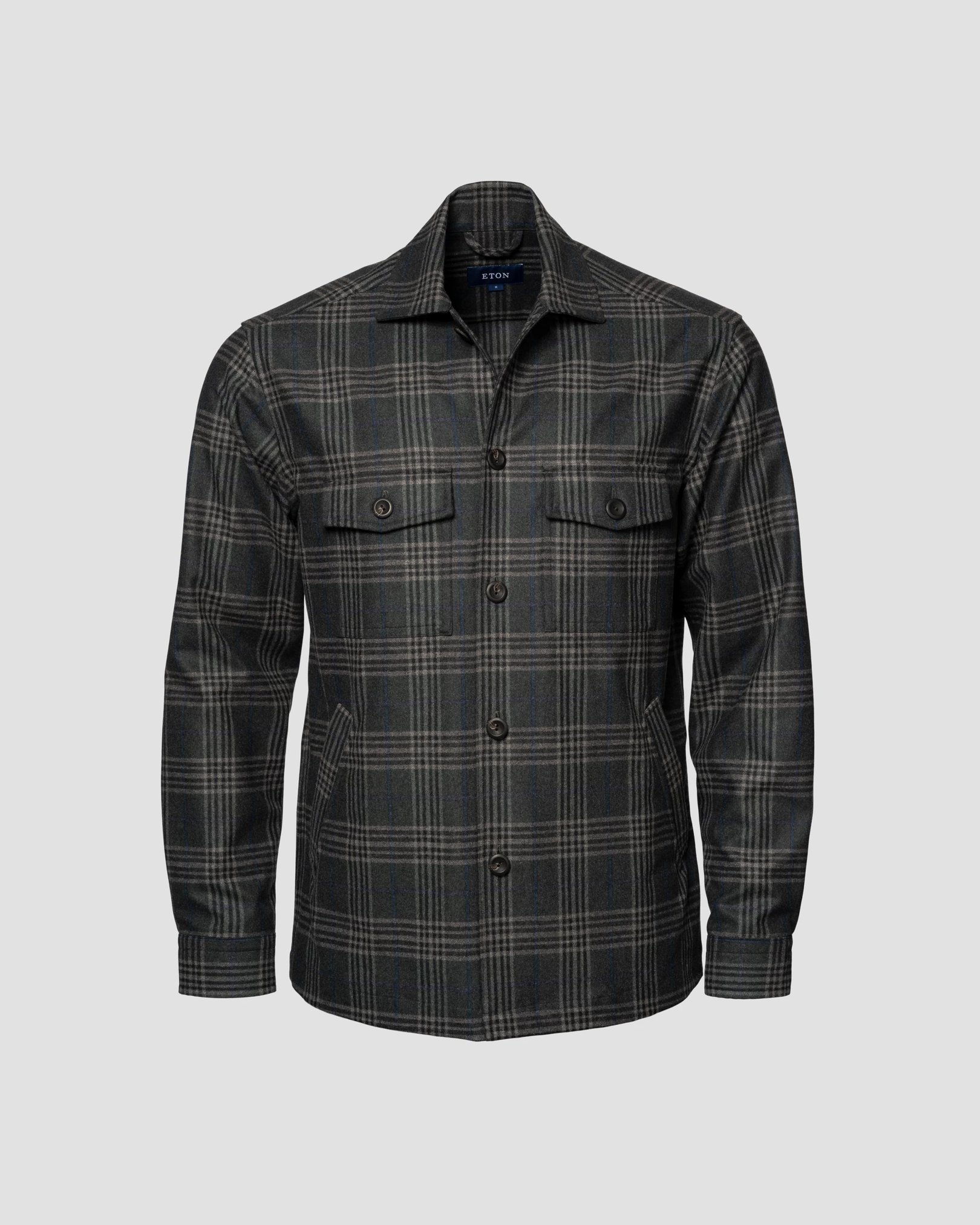 Eton - dark green checked wool cashmere overshirt