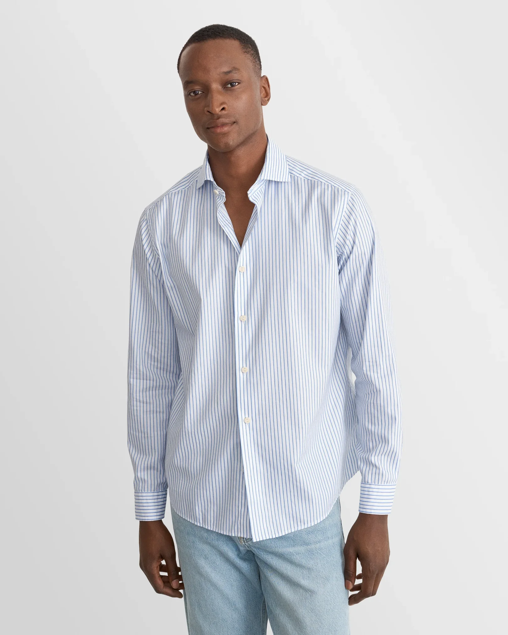 Eton - mid blue striped oxford shirt wide spread 268