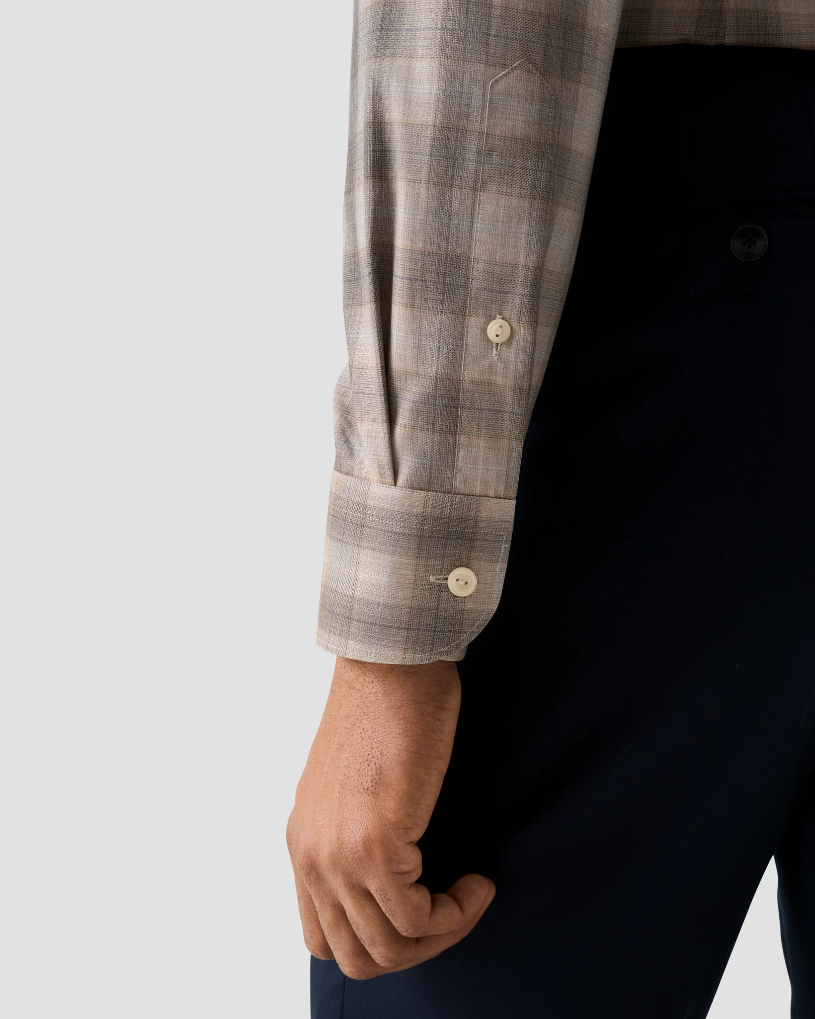 Eton - beige bold check melange twill shirt