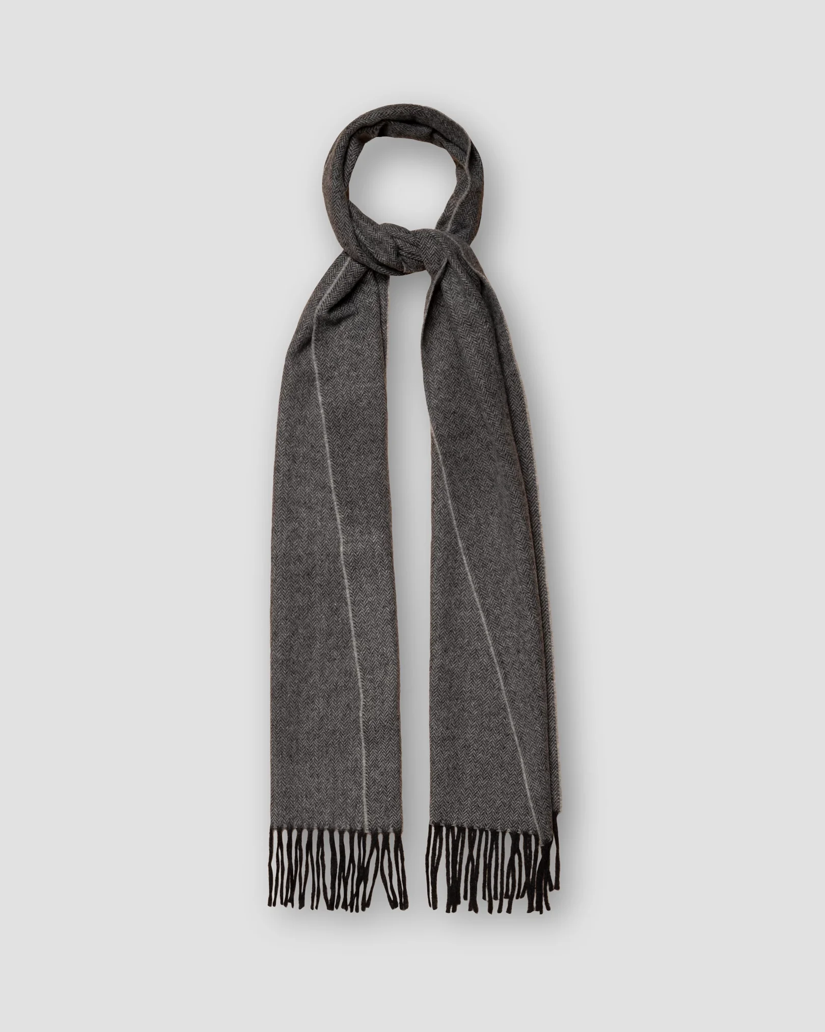 Eton - mid grey herringbone wool scarf