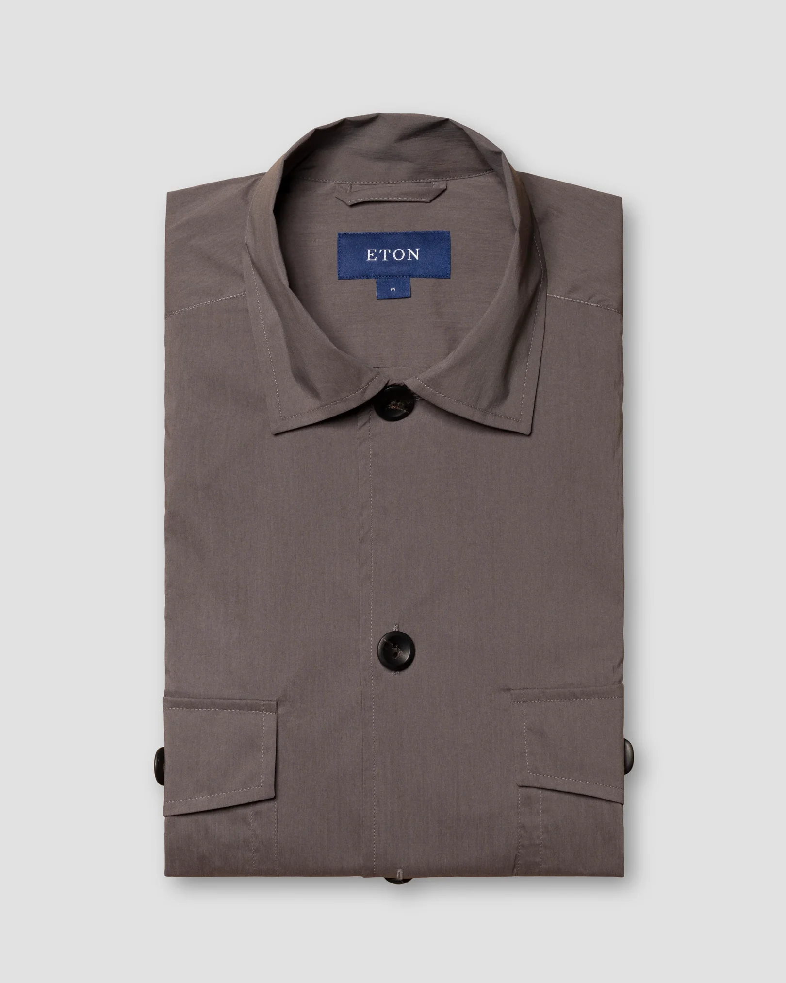 Eton - brown wind overshirt collar with no collarstand double round with piping regular