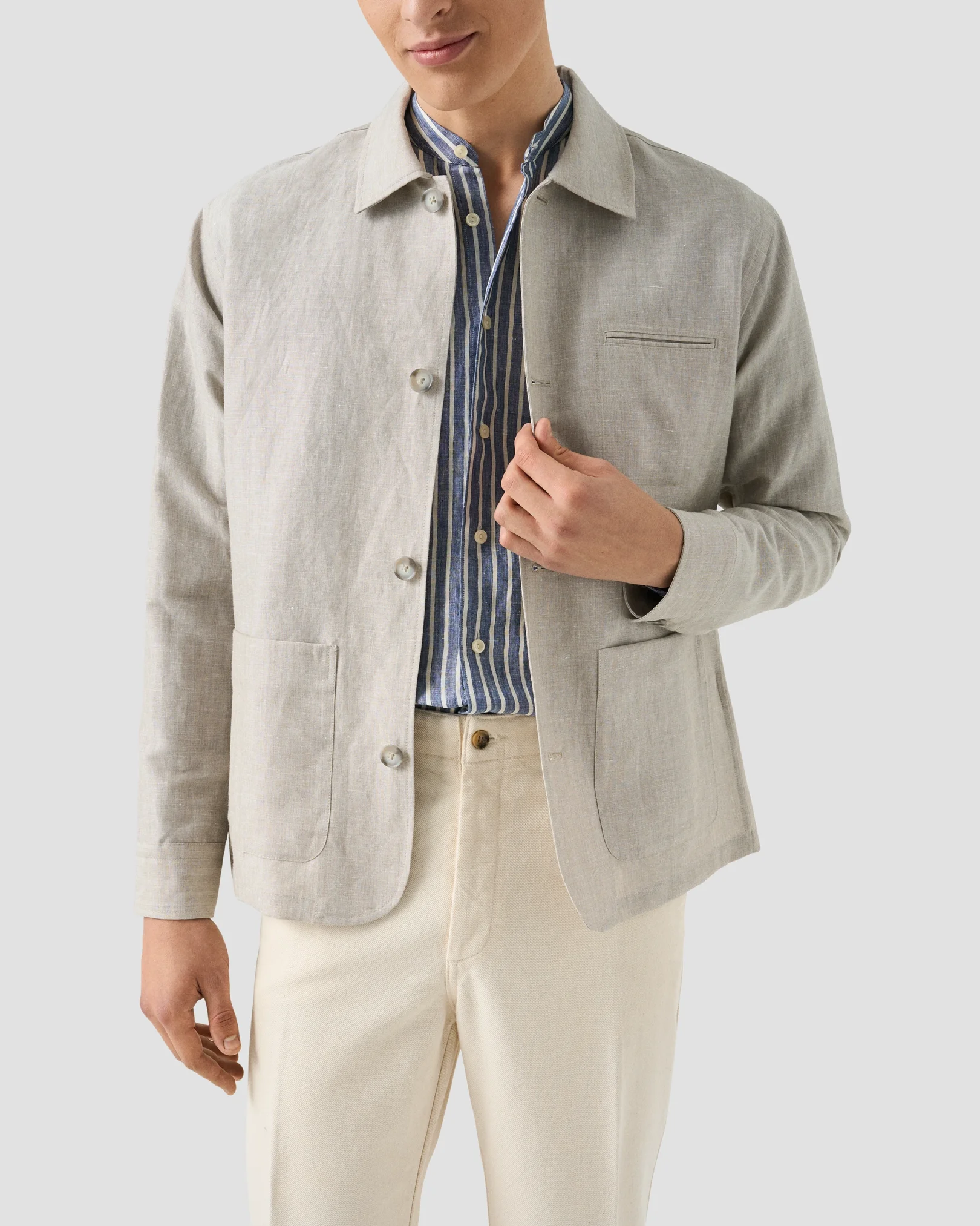 Eton - mid blue striped linen shirt