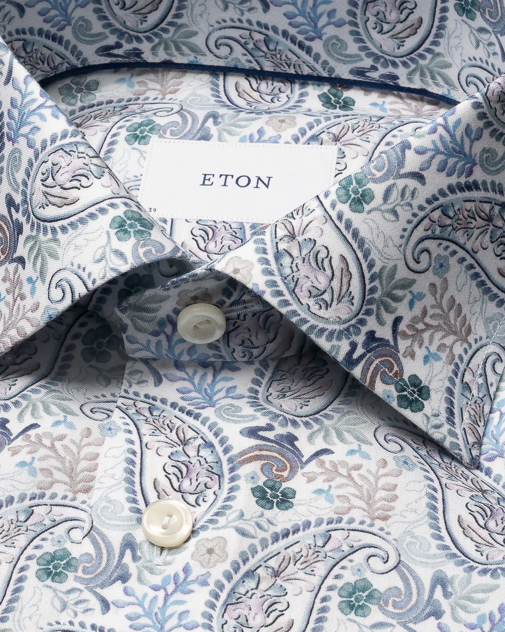 Eton - mid blue motif cotton and tencel tm lyocell shirt