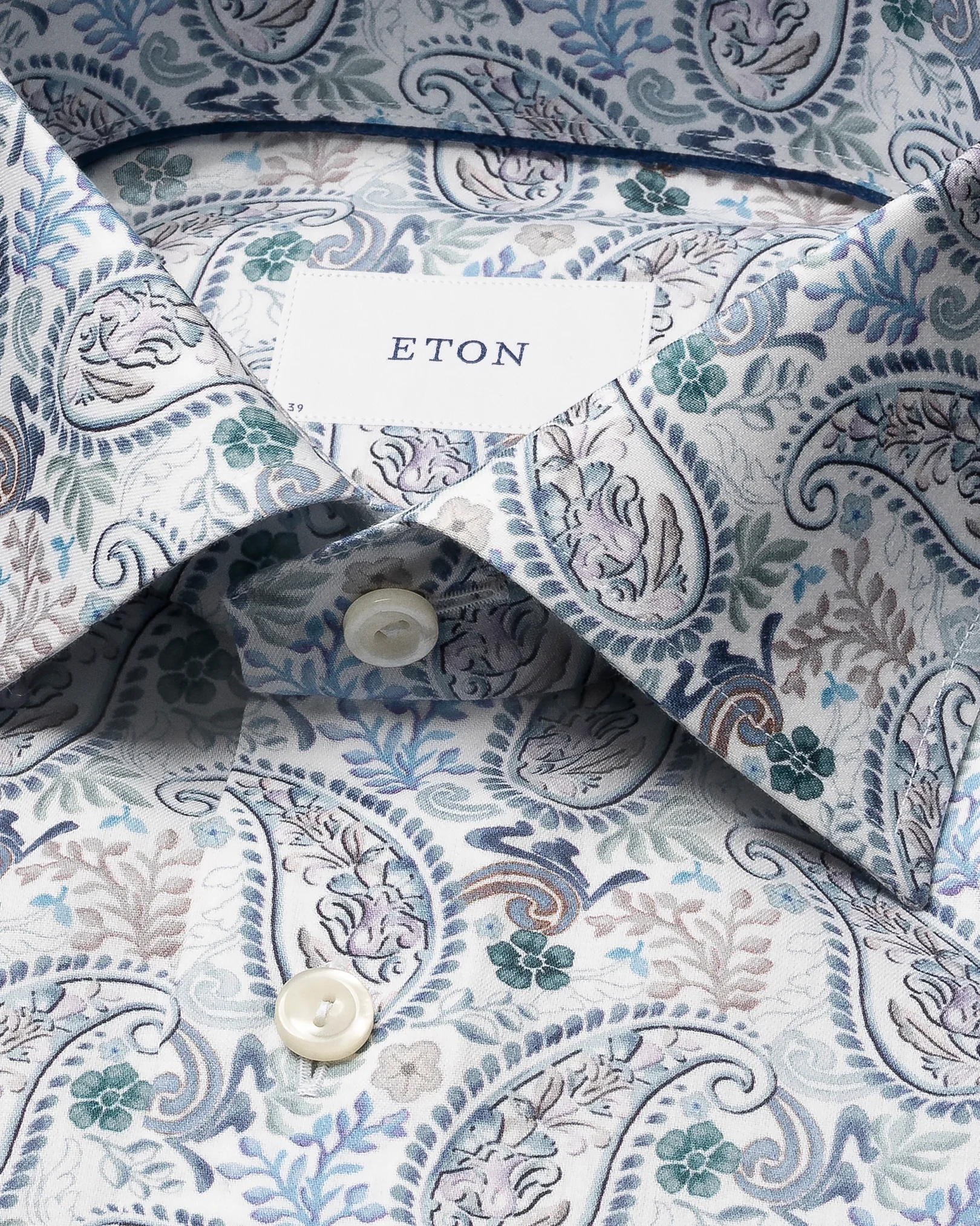 Eton - mid blue motif cotton and tencel tm lyocell shirt