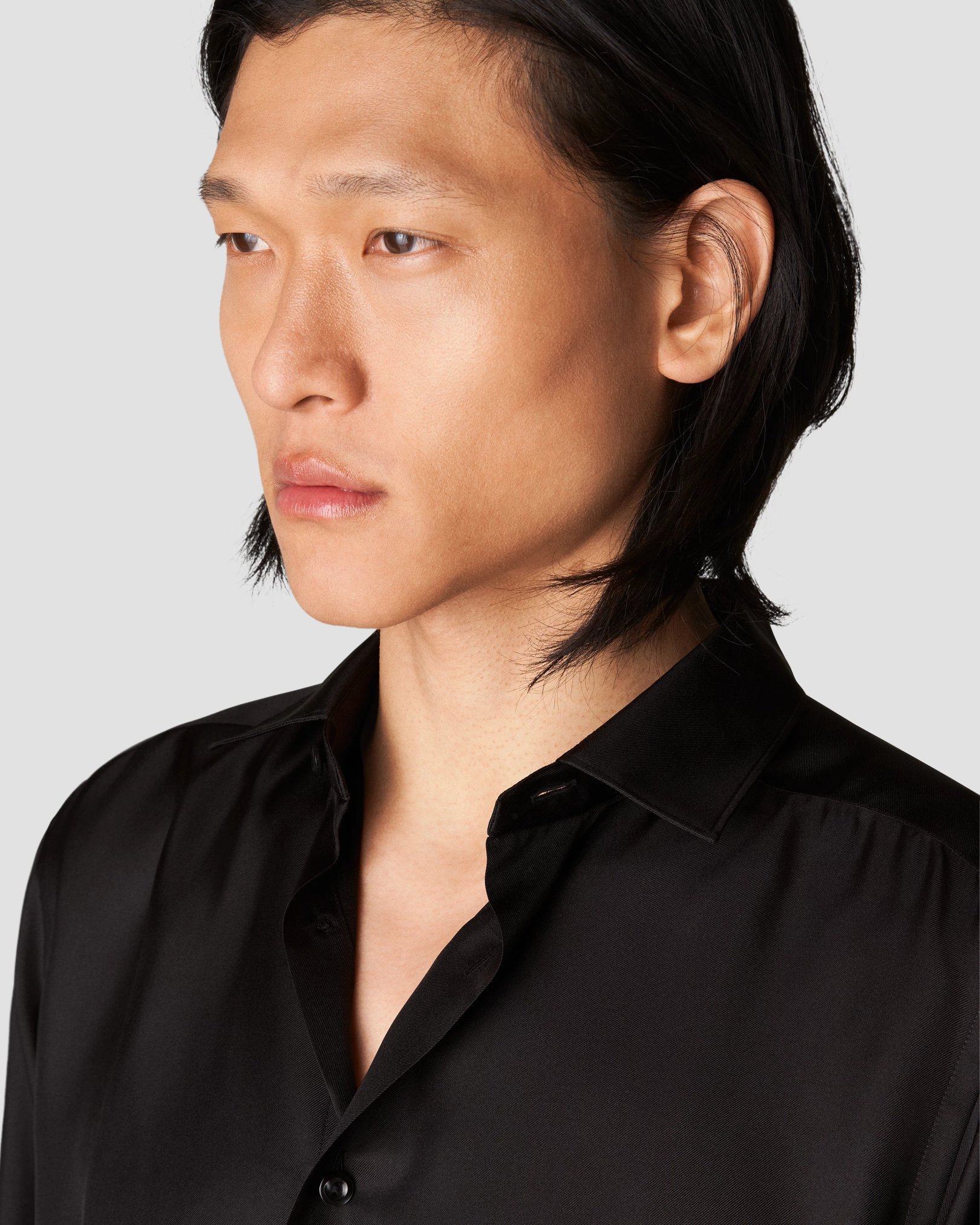 Eton - black silk pointed rounded single one buttonhole slim soft