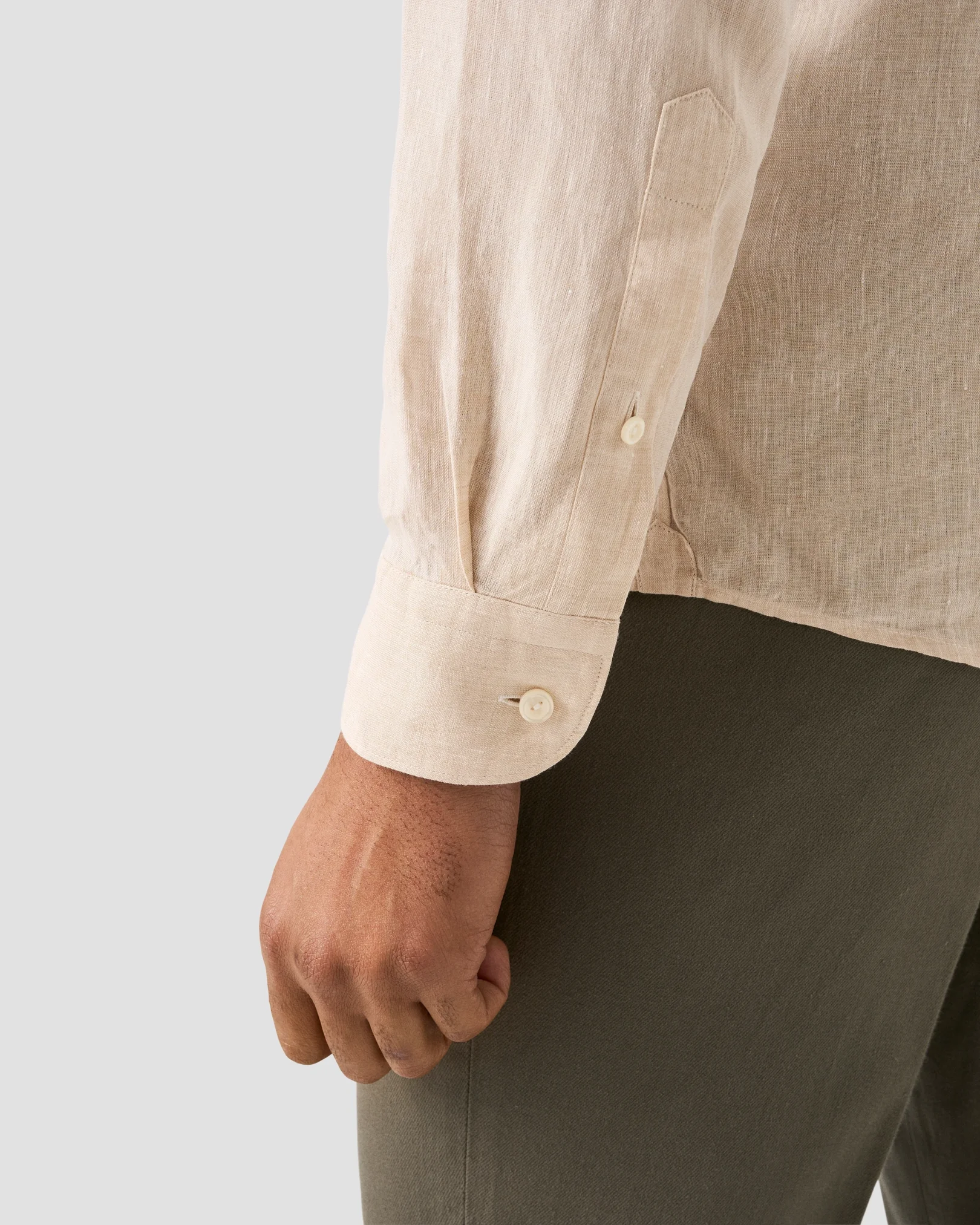 Eton - beige solid plain weave linen shirt