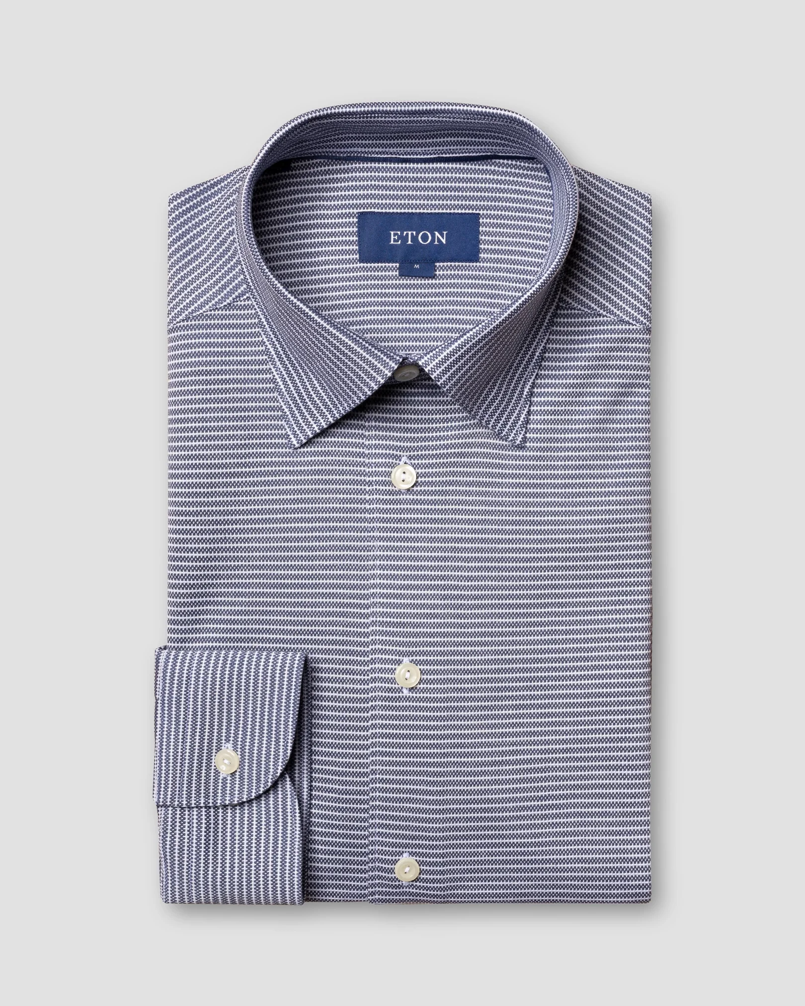 Eton - navy pin striped pique shirt long sleeved