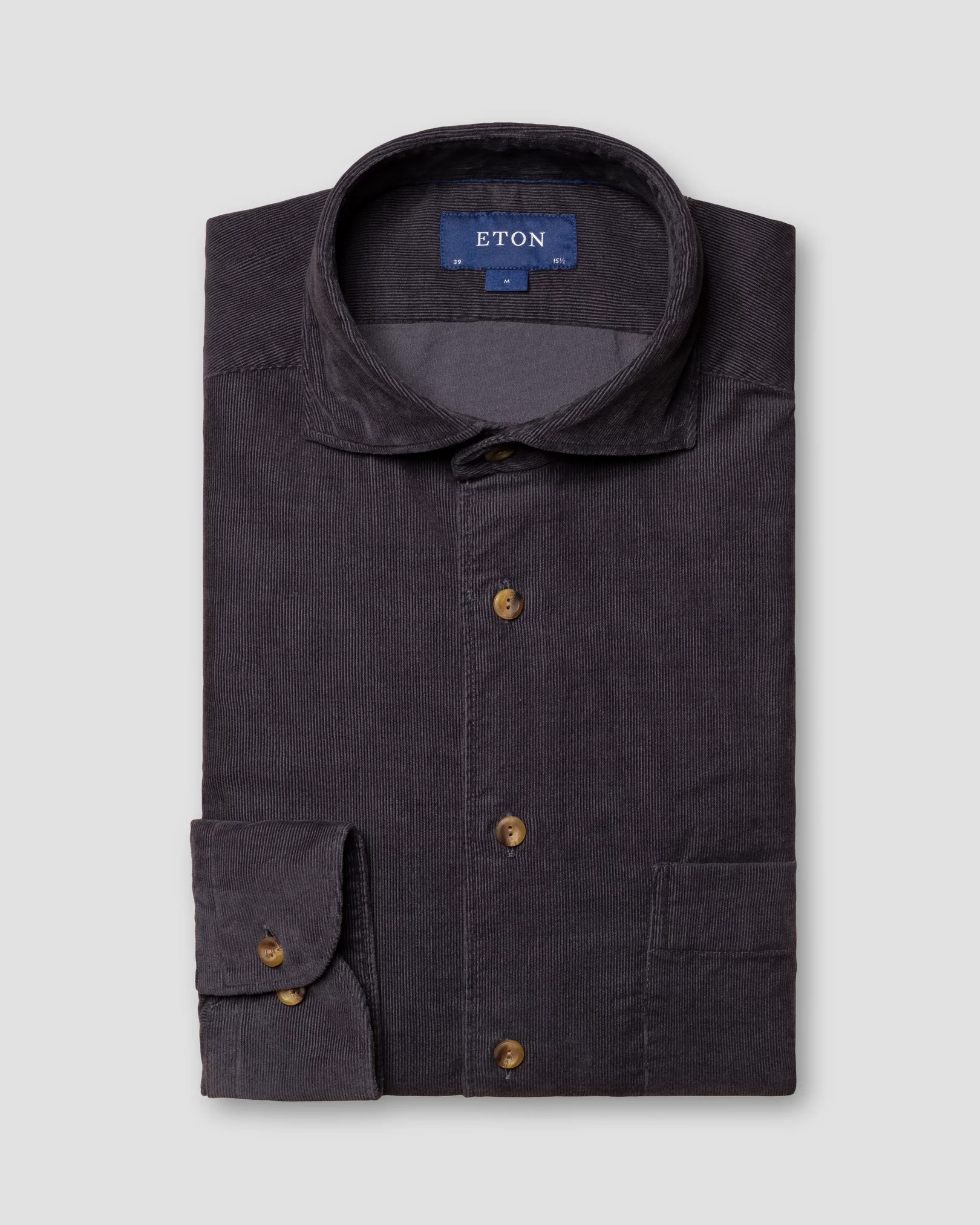 Eton - dark blue corduroy wide spread casual single rounded slim soft